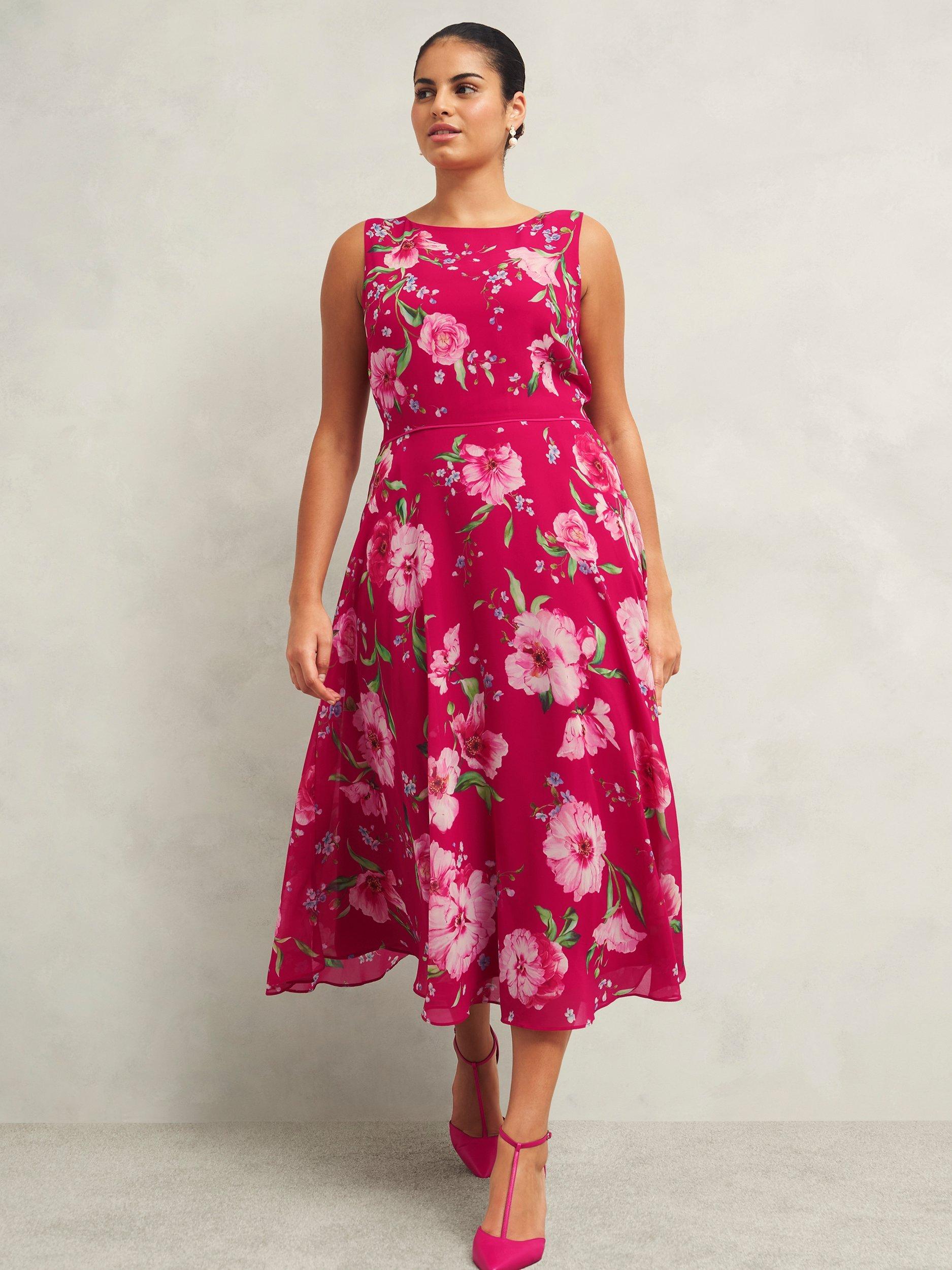 Product image 1 of 7, which shows Hobbs Carly Floral Dress, Pink/Multi, 10