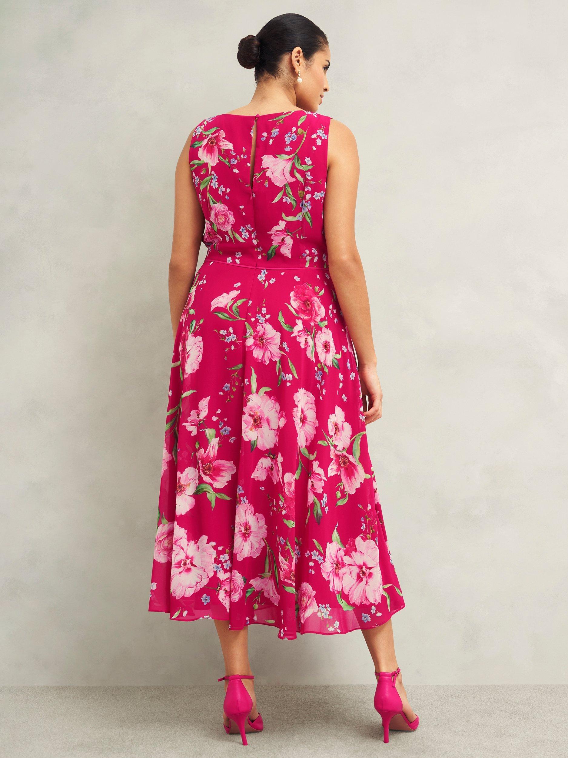 Product image 2 of 7, which shows Hobbs Carly Floral Dress, Pink/Multi, 10