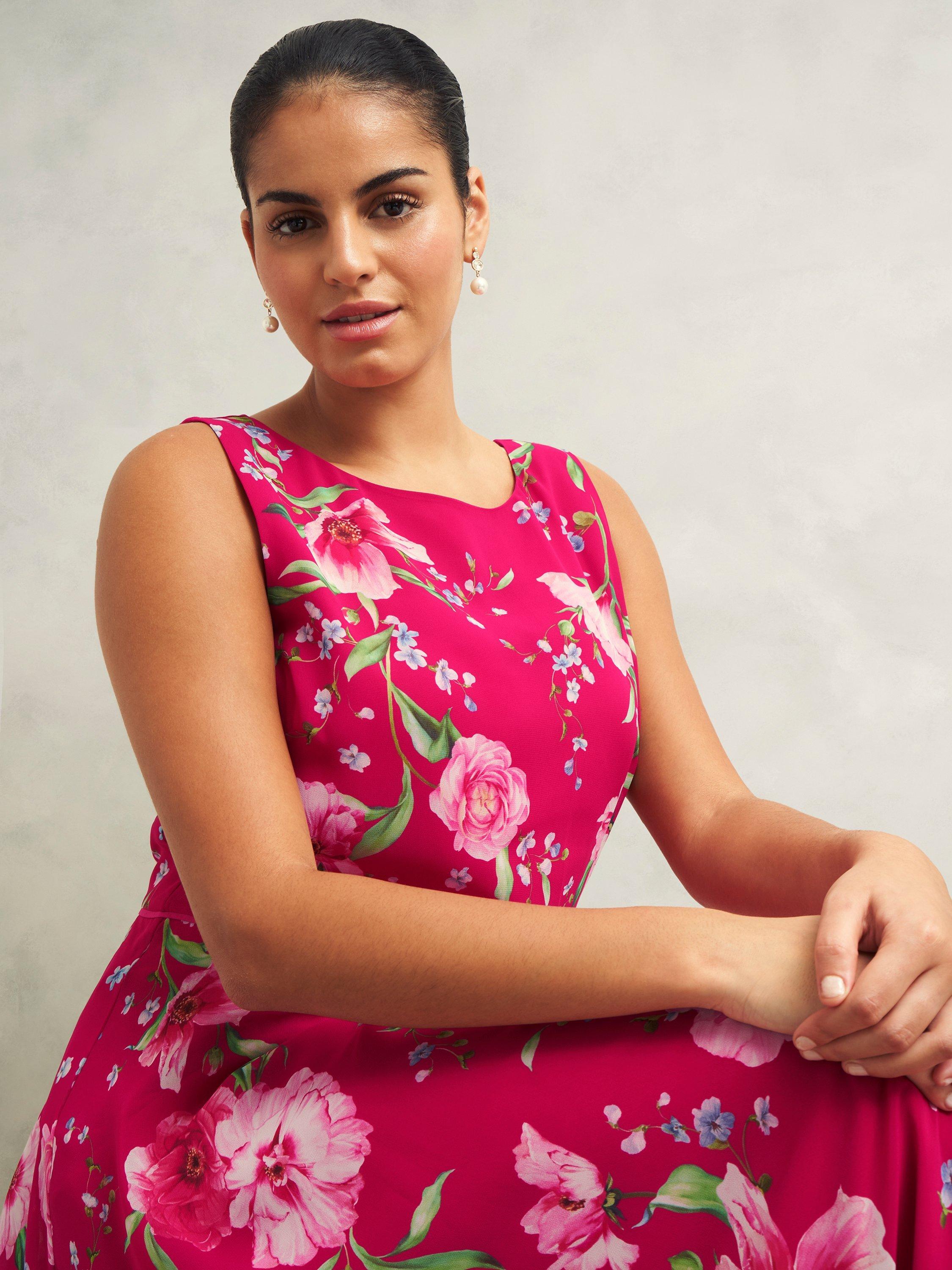 Product image 3 of 7, which shows Hobbs Carly Floral Dress, Pink/Multi, 10