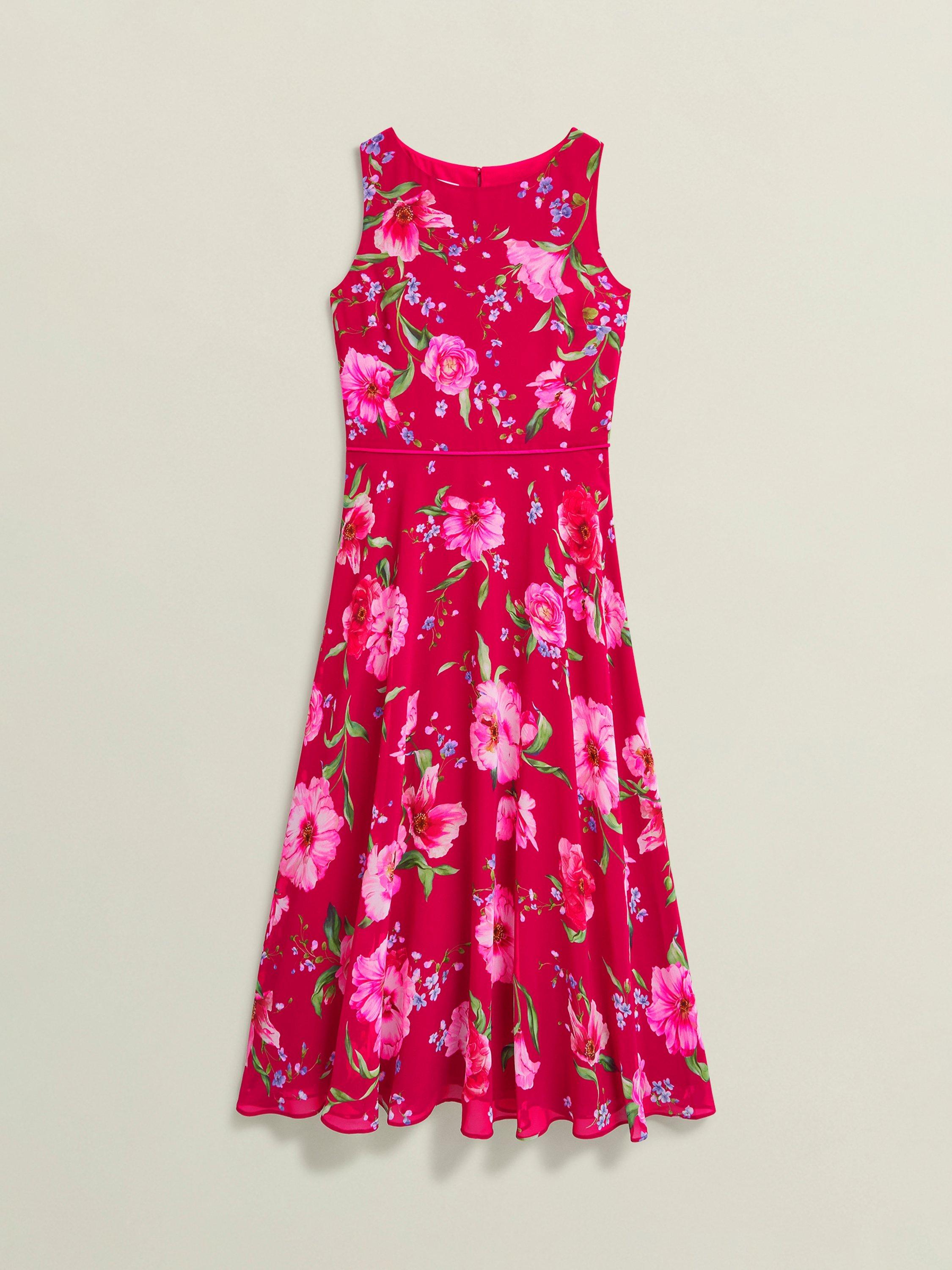 Product image 4 of 7, which shows Hobbs Carly Floral Dress, Pink/Multi, 10