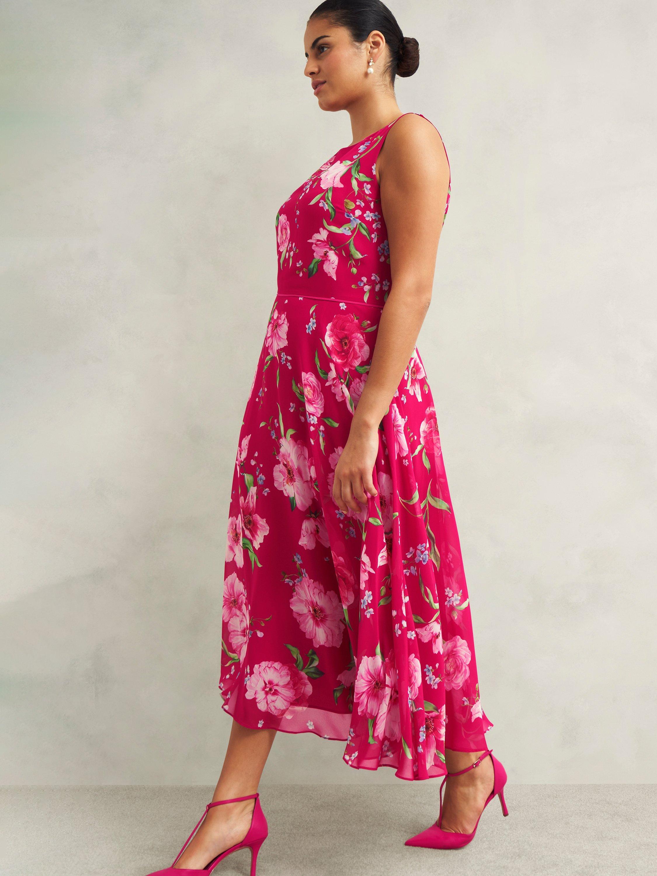 Product image 5 of 7, which shows Hobbs Carly Floral Dress, Pink/Multi, 10