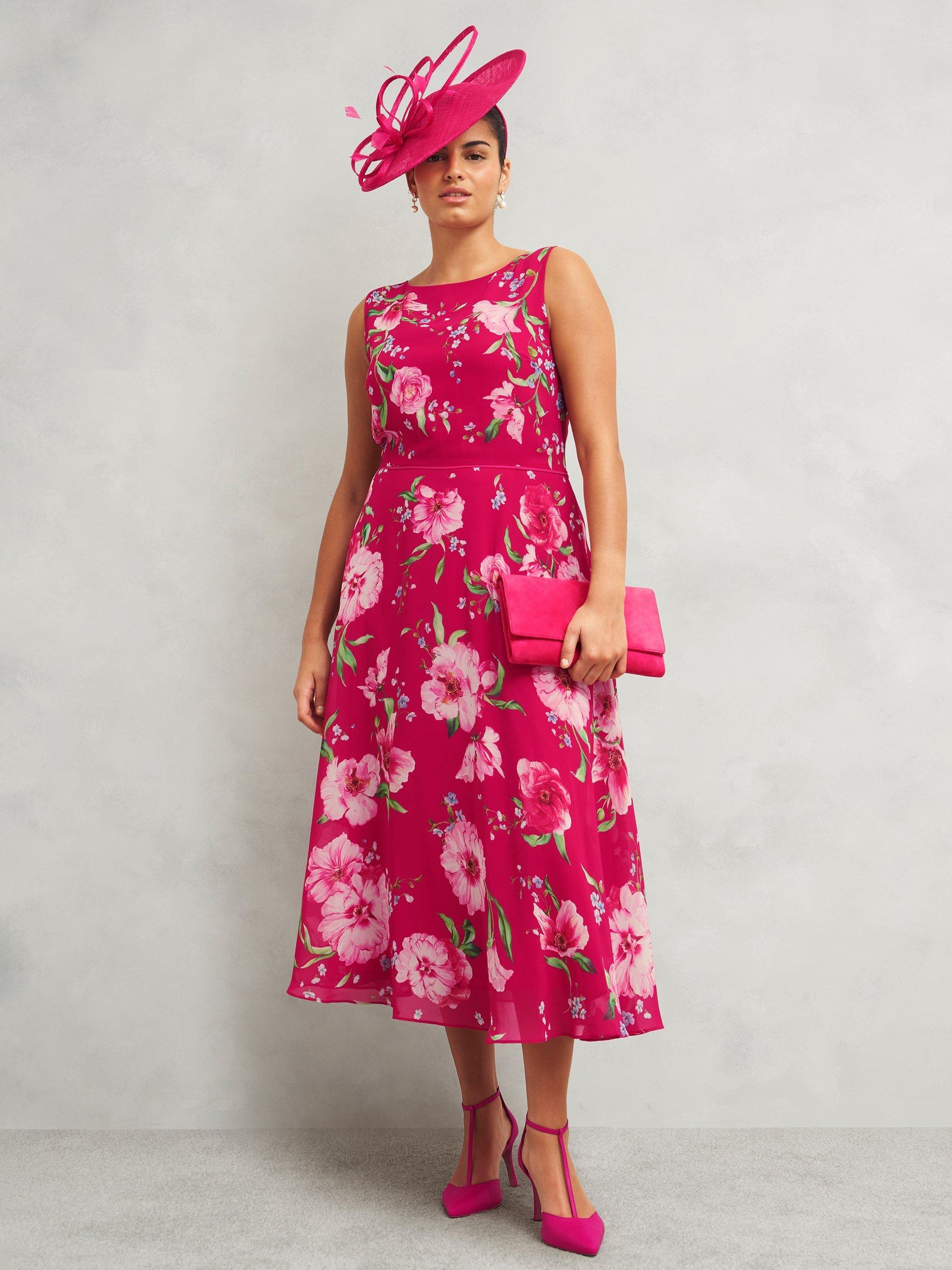 Product image 6 of 7, which shows Hobbs Carly Floral Dress, Pink/Multi, 10