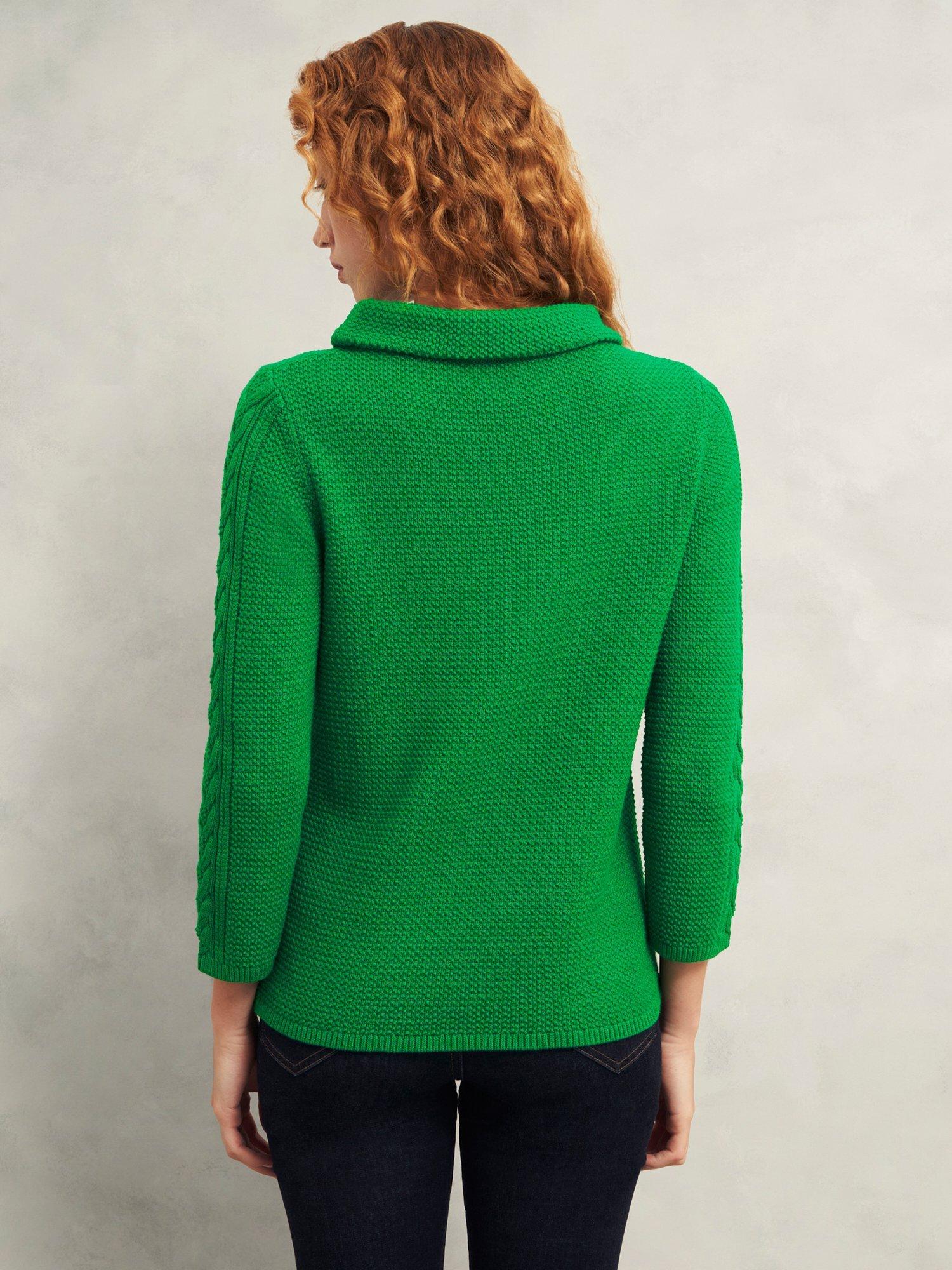 Product image 2 of 5, which shows Hobbs Camilla Cable Knit Sleeve Jumper, Green, S