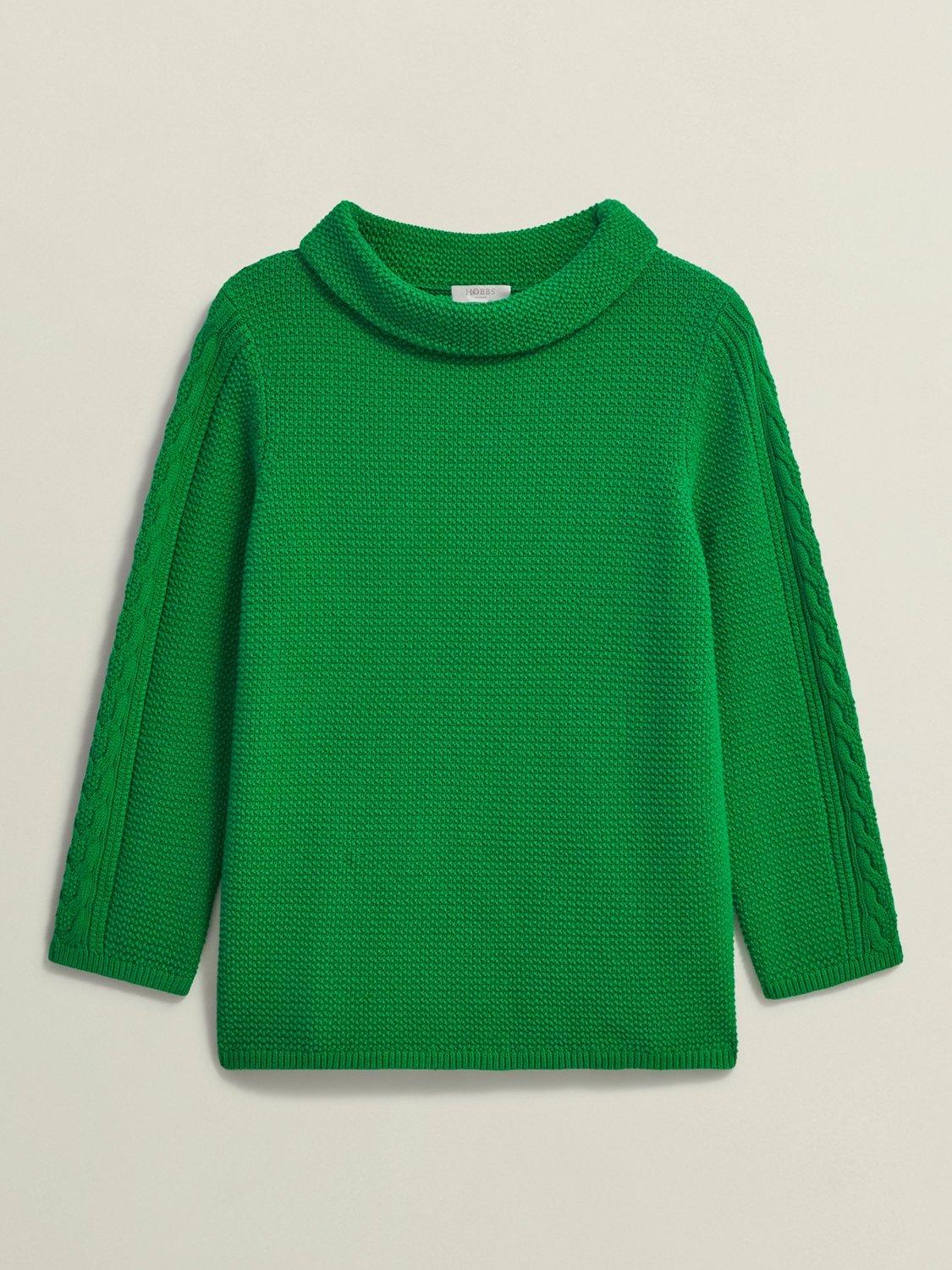 Product image 4 of 5, which shows Hobbs Camilla Cable Knit Sleeve Jumper, Green, S