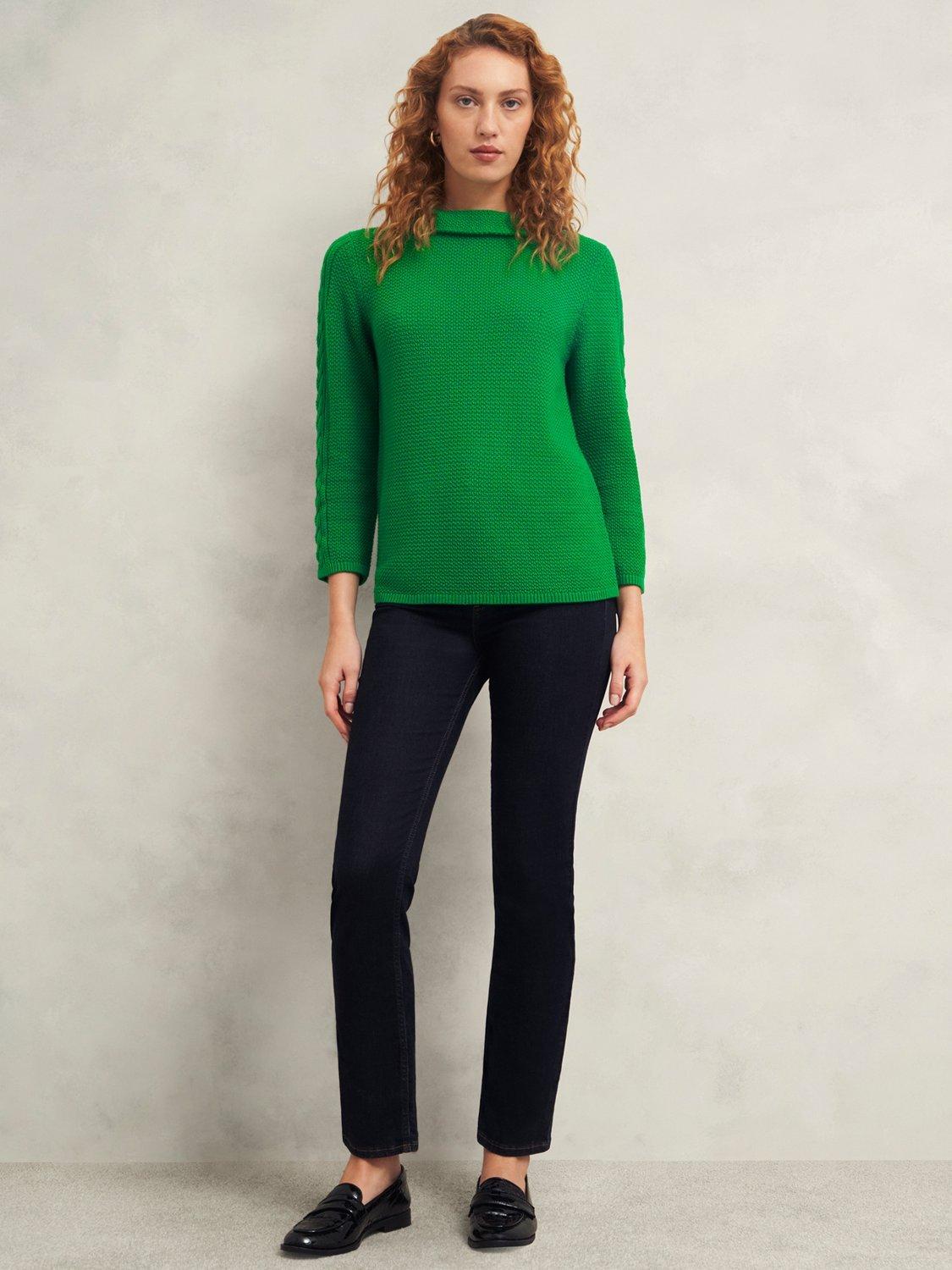 Product image 5 of 5, which shows Hobbs Camilla Cable Knit Sleeve Jumper, Green, S