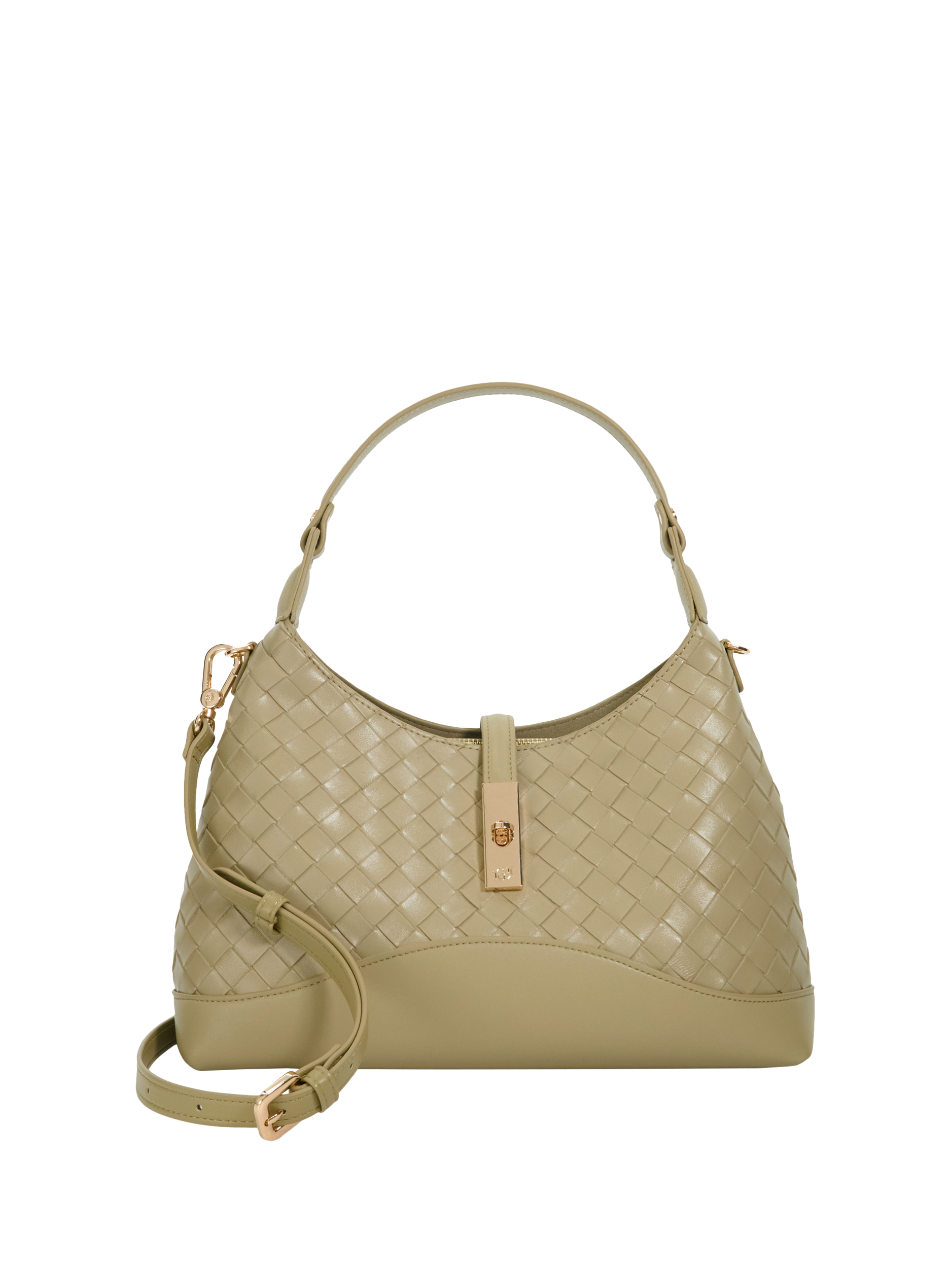 Product image 1 of 5, which shows Dune London Dorset Woven Leather Shoulder Bag, Khaki
