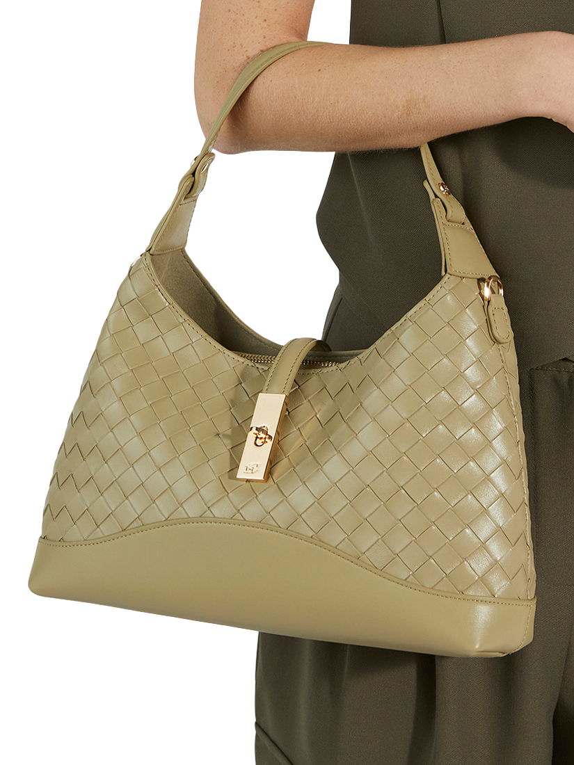 Product image 2 of 5, which shows Dune London Dorset Woven Leather Shoulder Bag, Khaki