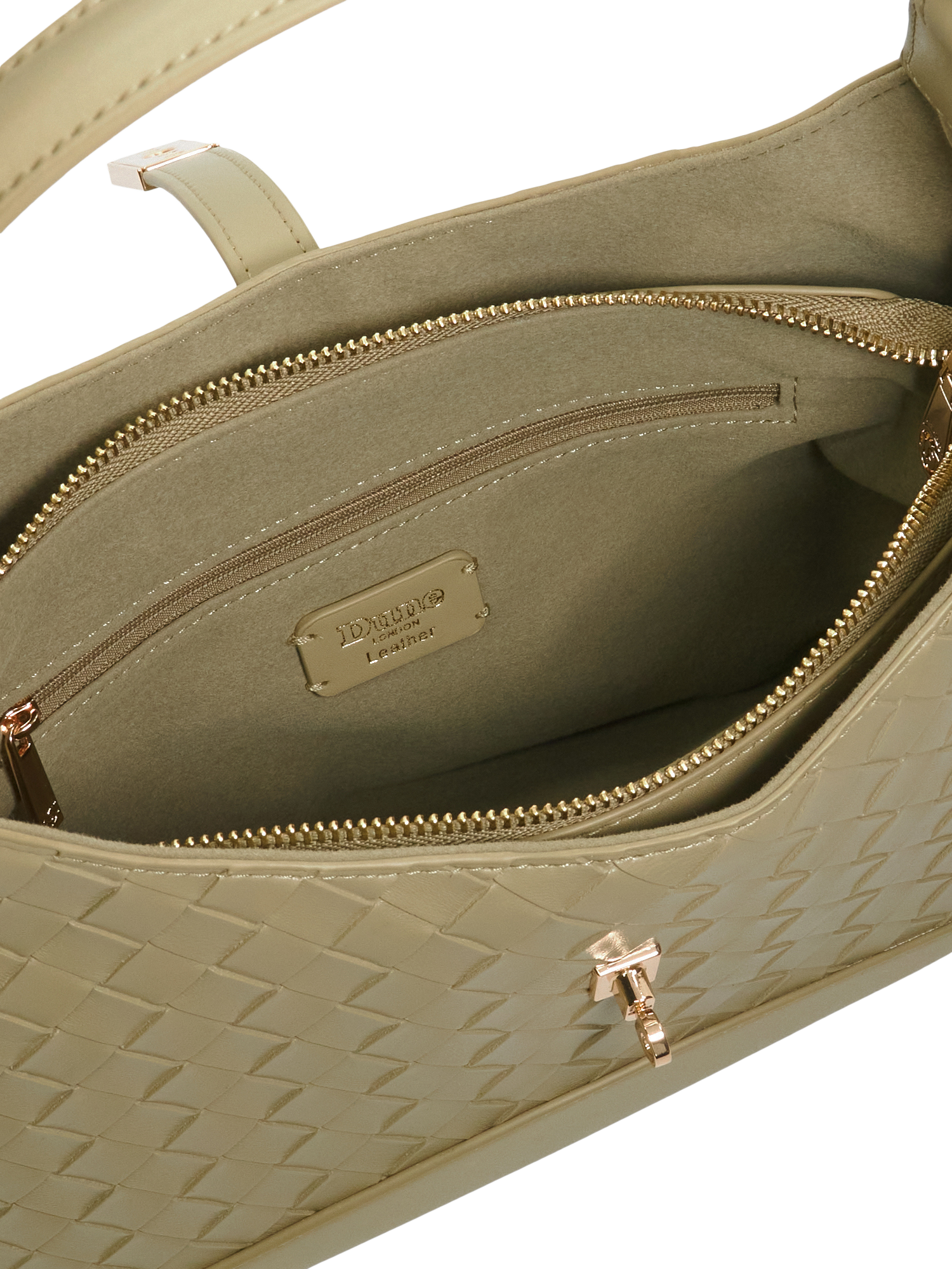 Product image 4 of 5, which shows Dune London Dorset Woven Leather Shoulder Bag, Khaki