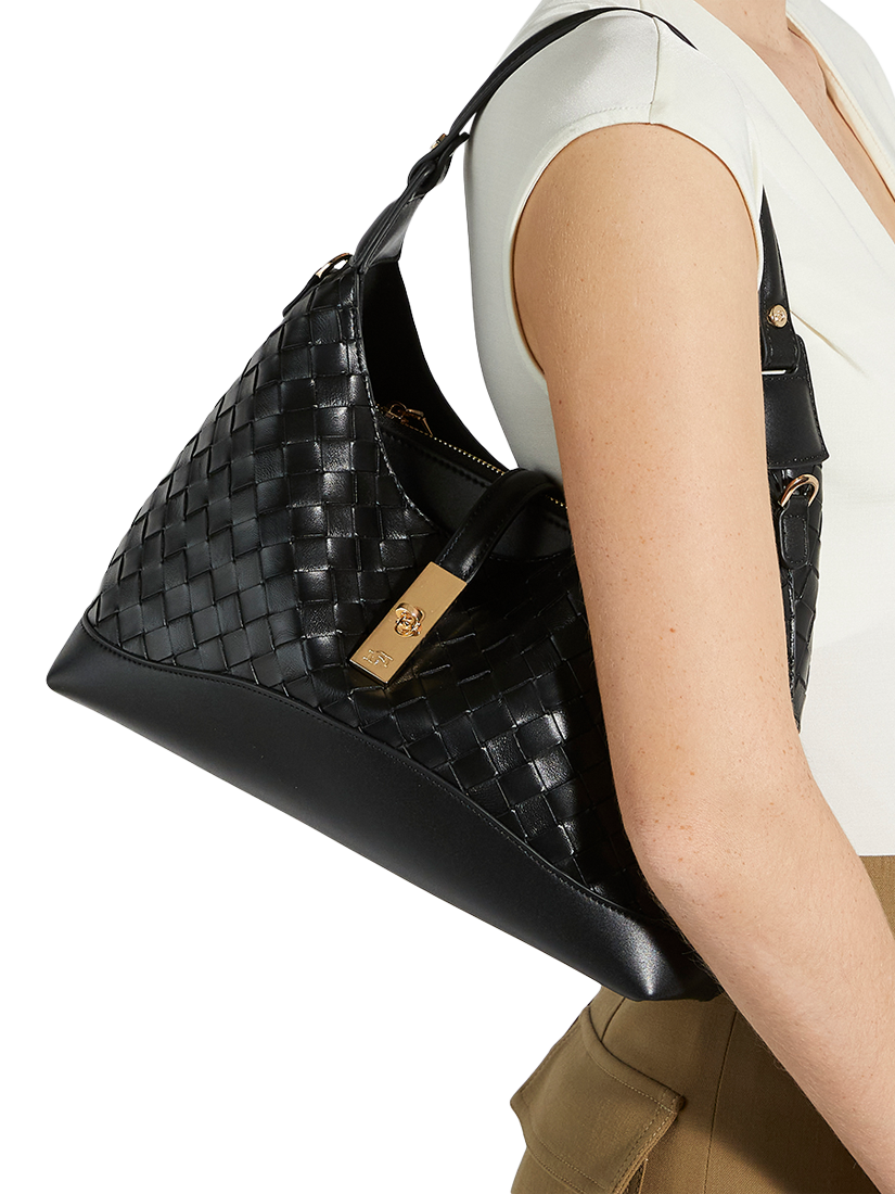 Product image 2 of 5, which shows Dune London Dorset Woven Leather Shoulder Bag, Black