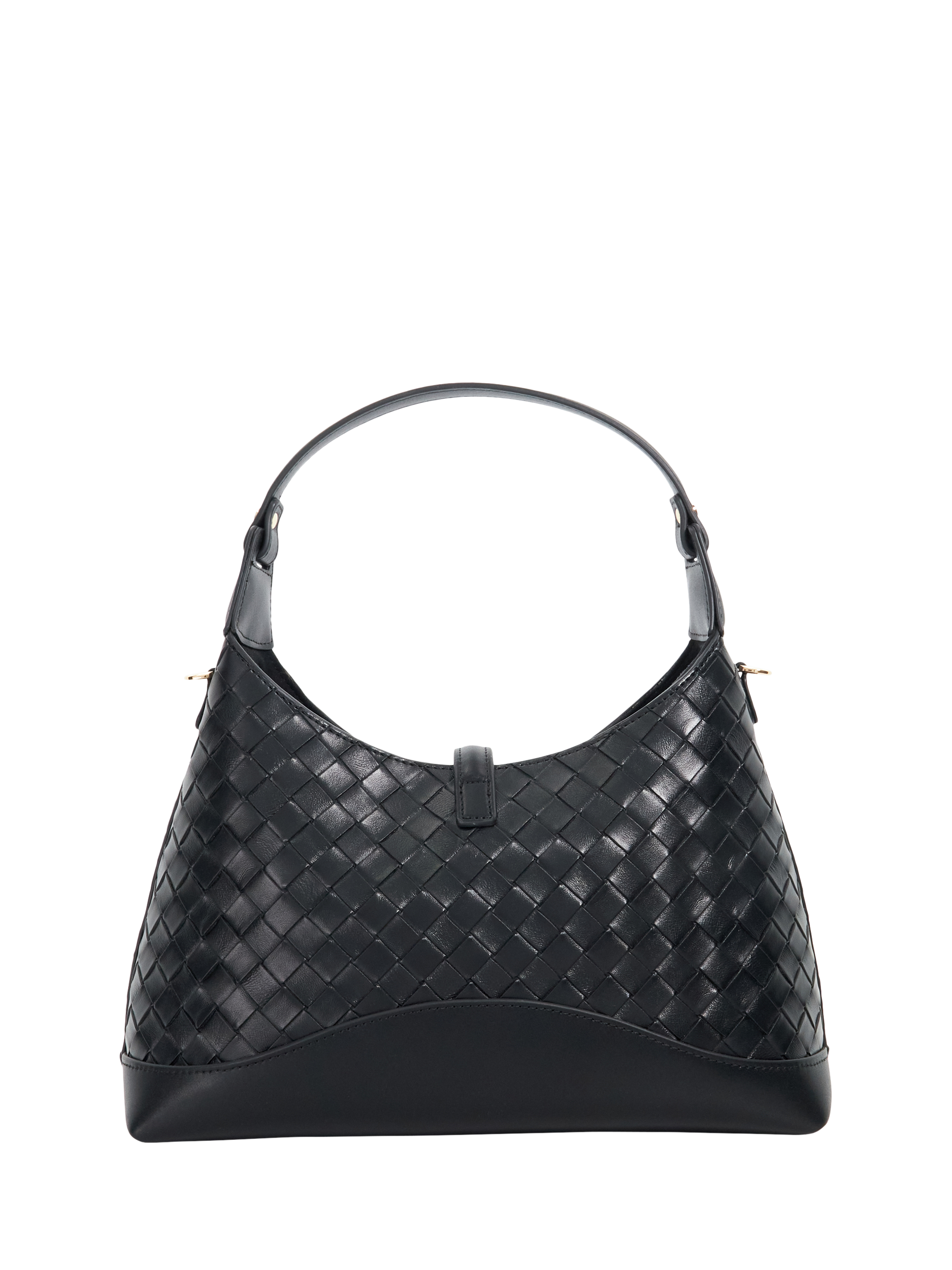 Product image 3 of 5, which shows Dune London Dorset Woven Leather Shoulder Bag, Black