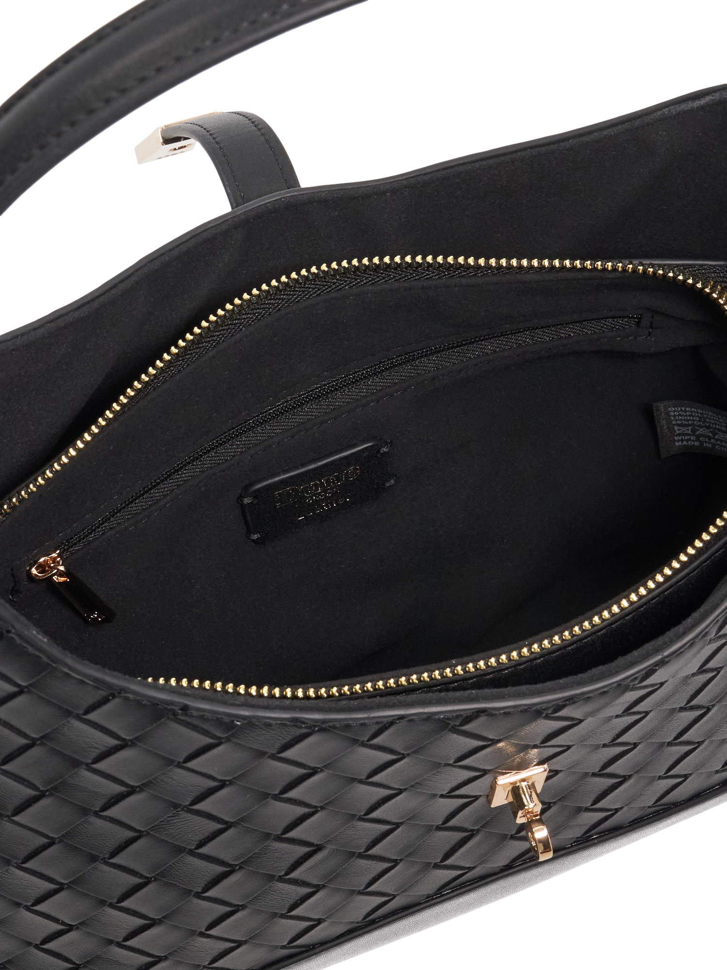 Product image 4 of 5, which shows Dune London Dorset Woven Leather Shoulder Bag, Black