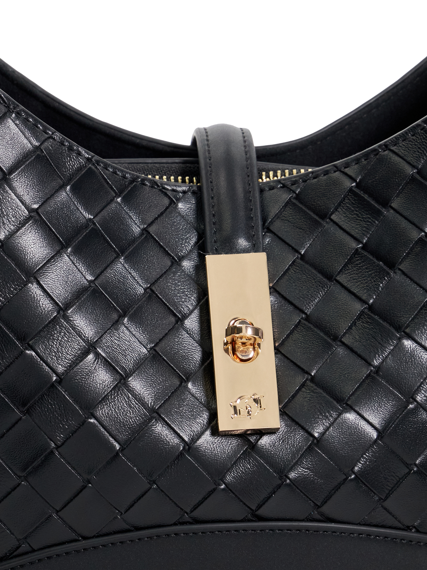 Product image 5 of 5, which shows Dune London Dorset Woven Leather Shoulder Bag, Black