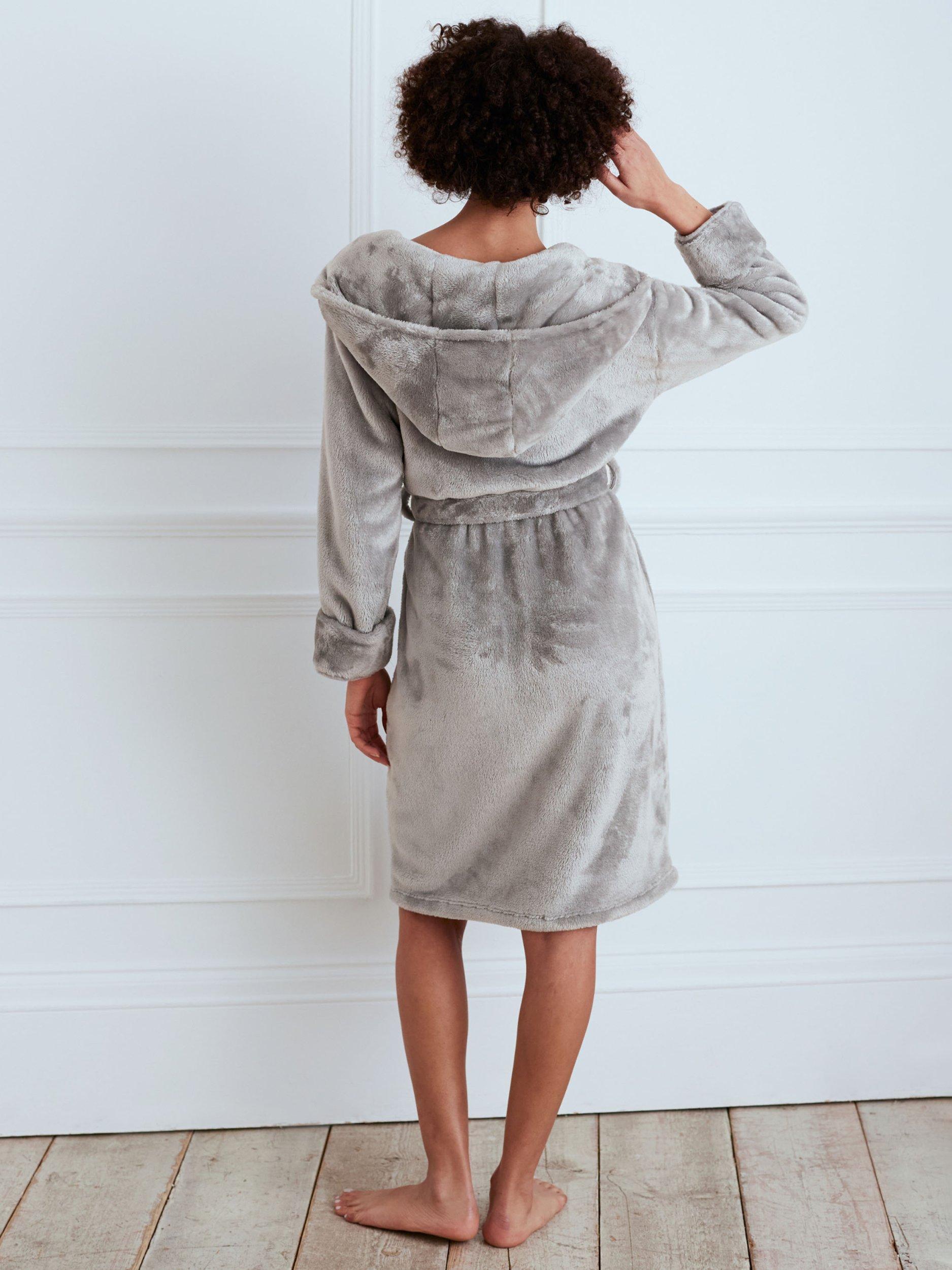 Product image 3 of 4, which shows Chelsea Peers Fleece Hooded Dressing Gown, Charcoal,6