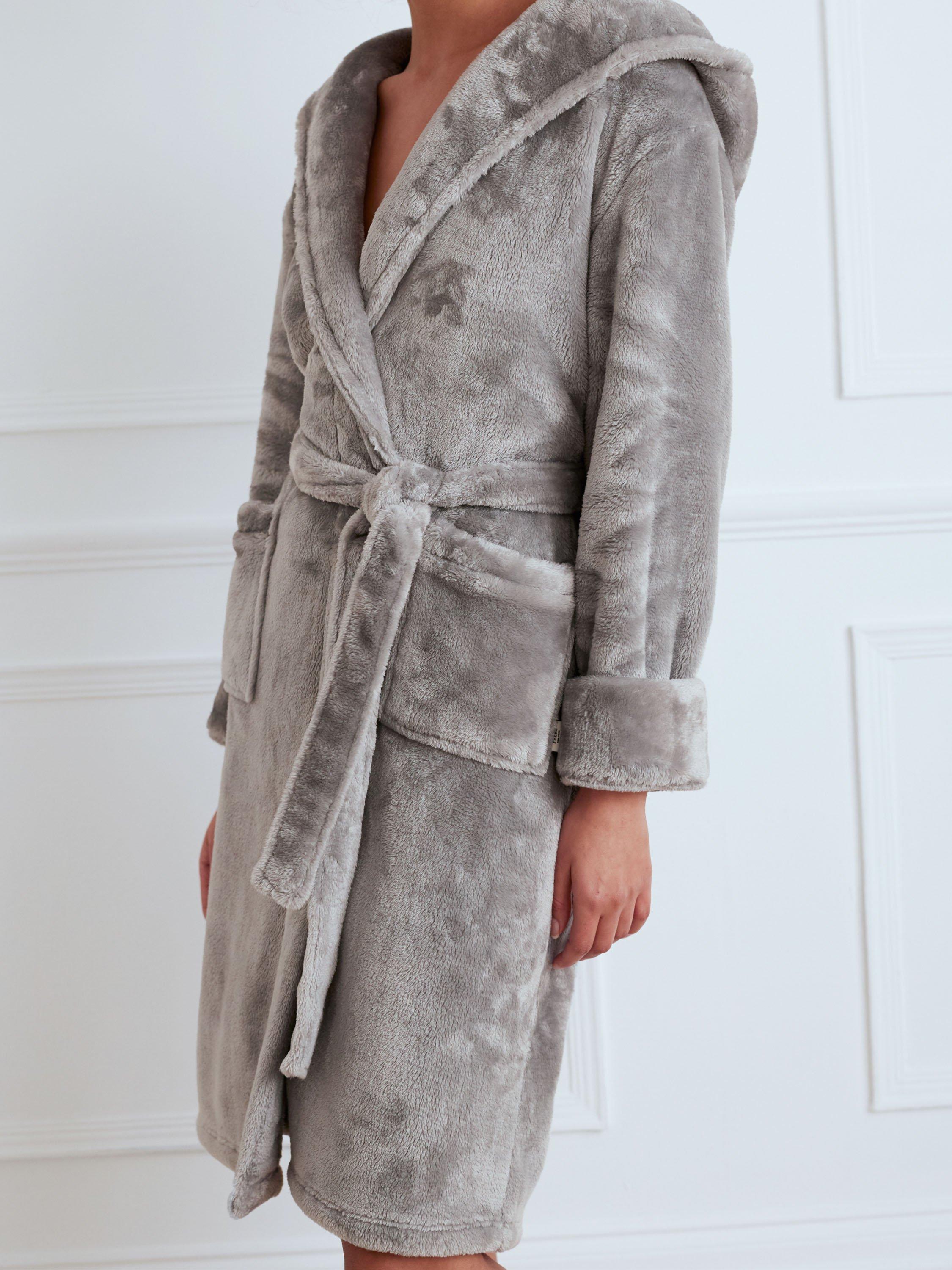 Product image 4 of 4, which shows Chelsea Peers Fleece Hooded Dressing Gown, Charcoal,6