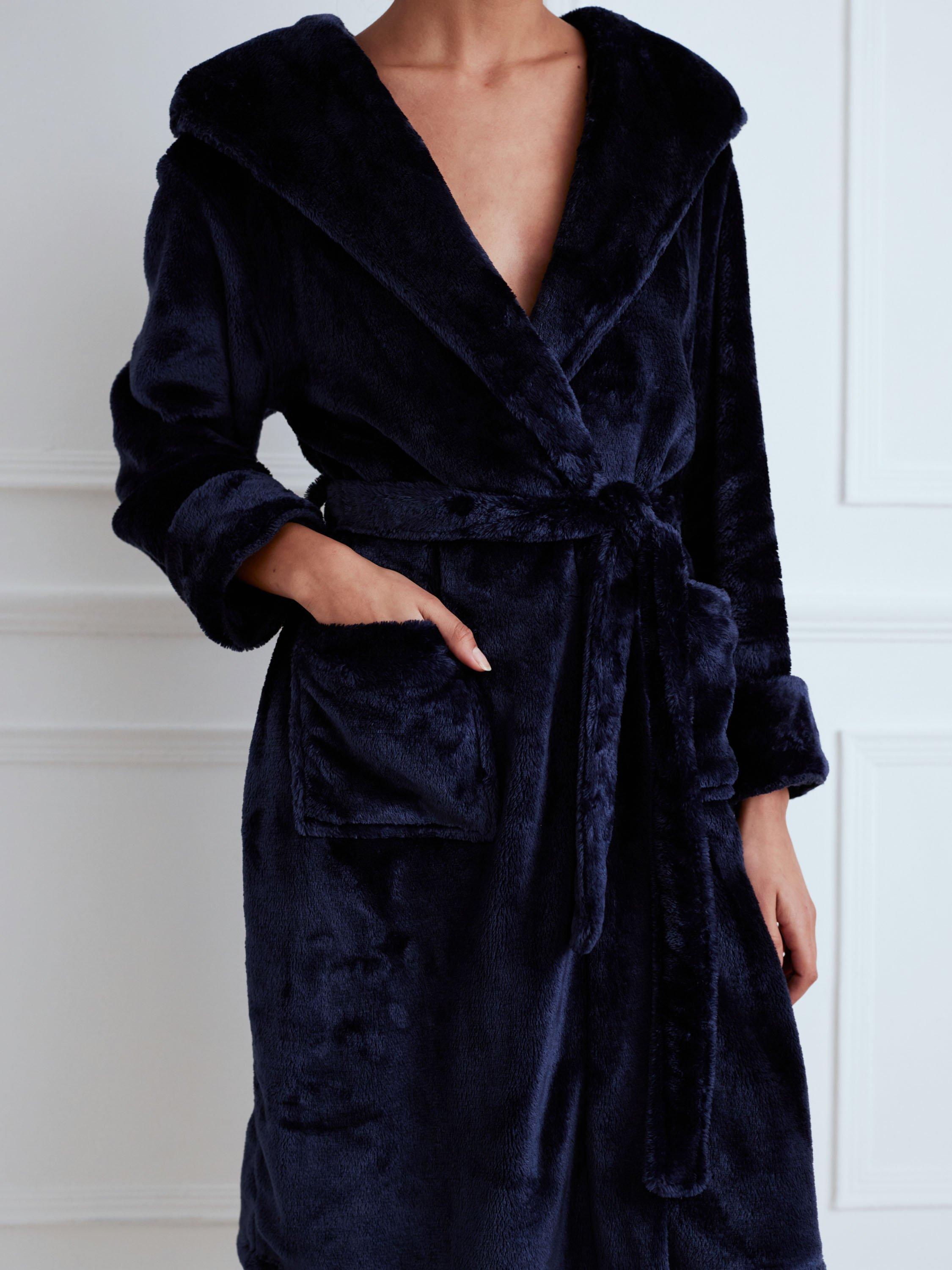 Product image 4 of 4, which shows Chelsea Peers Fleece Hooded Dressing Gown, Navy, 6