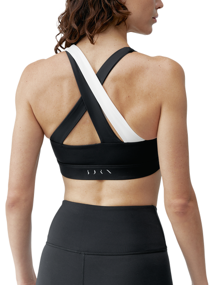 Born Living Yoga Two-Tone Sports Bra, Black/White Chalk - view 2, Black/White Chalk