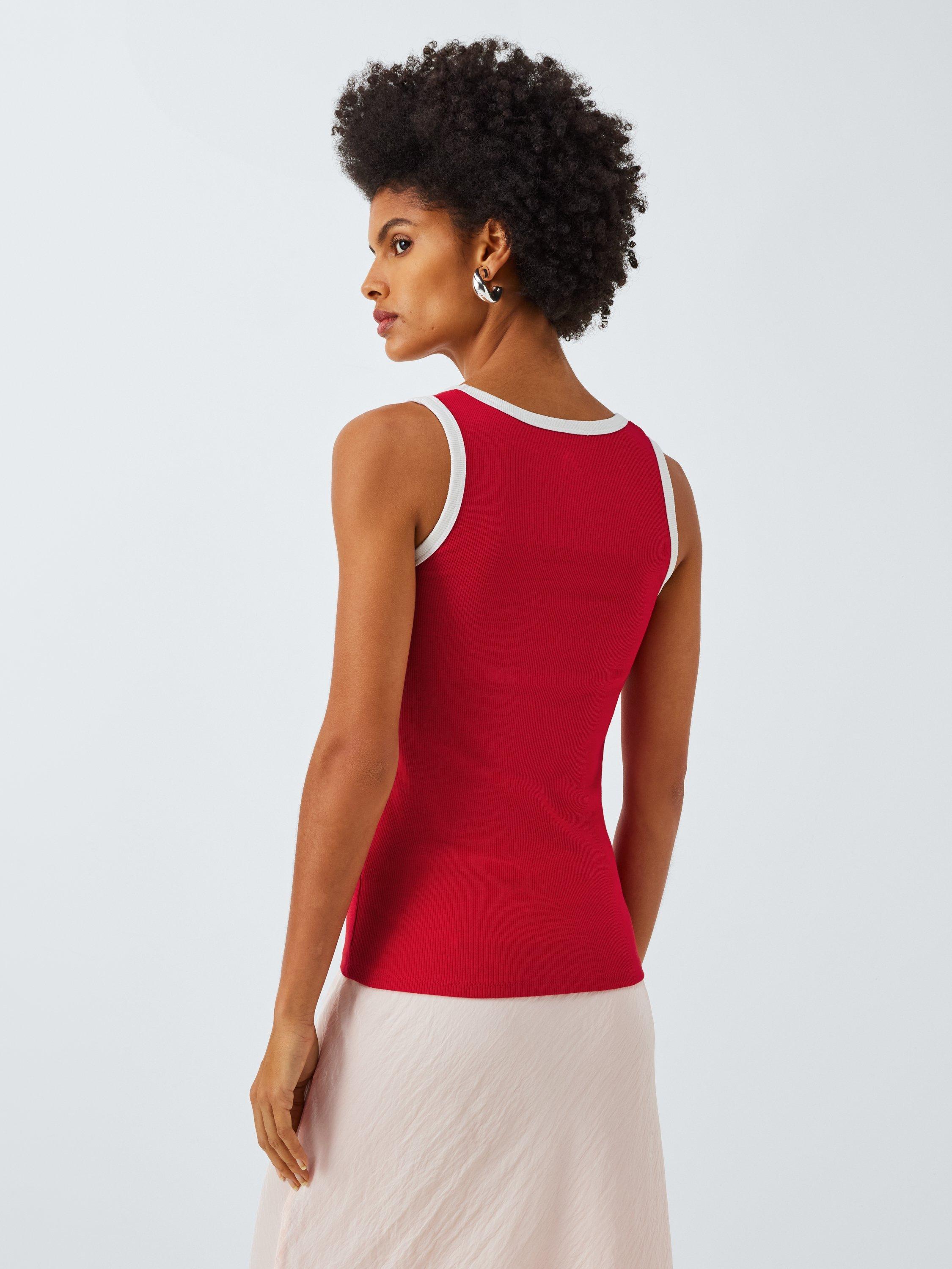 Product image 2 of 6, which shows John Lewis ANYDAY Contrast Trim Vest Top, Red Ecru, XS