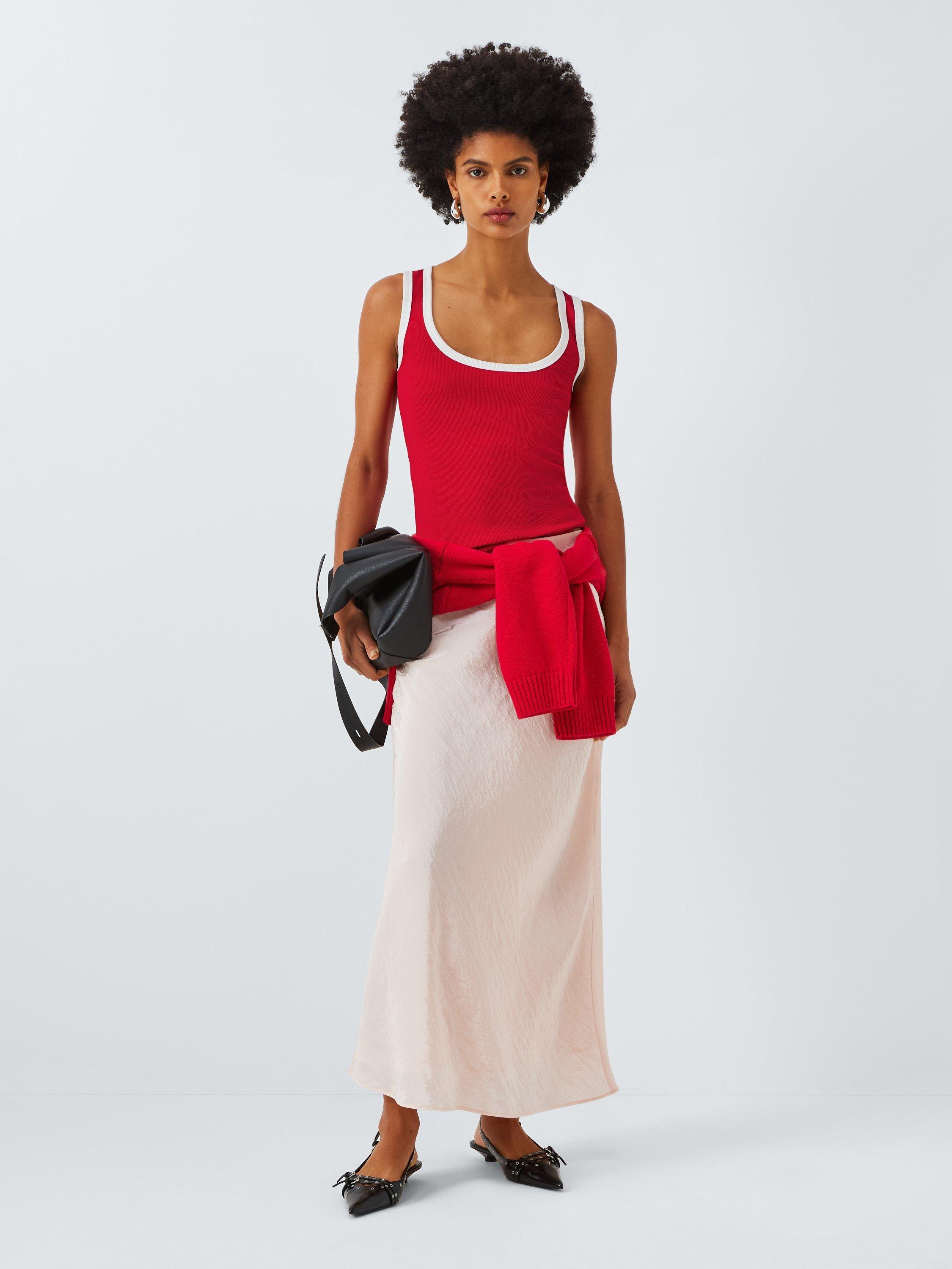 Product image 3 of 6, which shows John Lewis ANYDAY Contrast Trim Vest Top, Red Ecru, XS