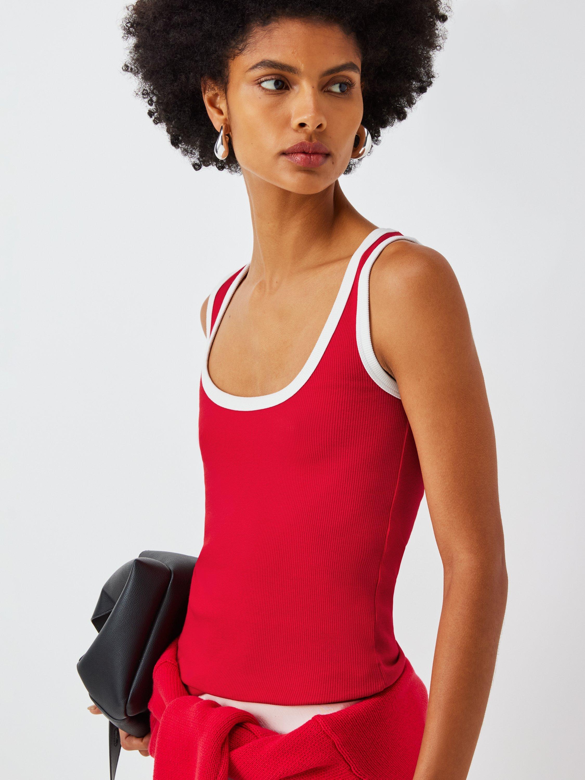 Product image 6 of 6, which shows John Lewis ANYDAY Contrast Trim Vest Top, Red Ecru, XS