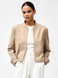 French Connection Caspian Stripe Bomber Jacket, Camel, Camel