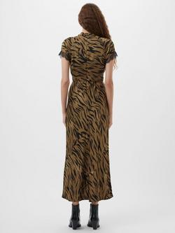 French Connection Abeline Zebra Lace Trim Satin Dress, Khaki/Multi - view 2, Khaki/Multi