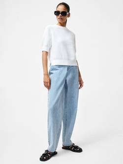 French Connection Lily Lily High Neck Short Sleeve Jumper, Linen White