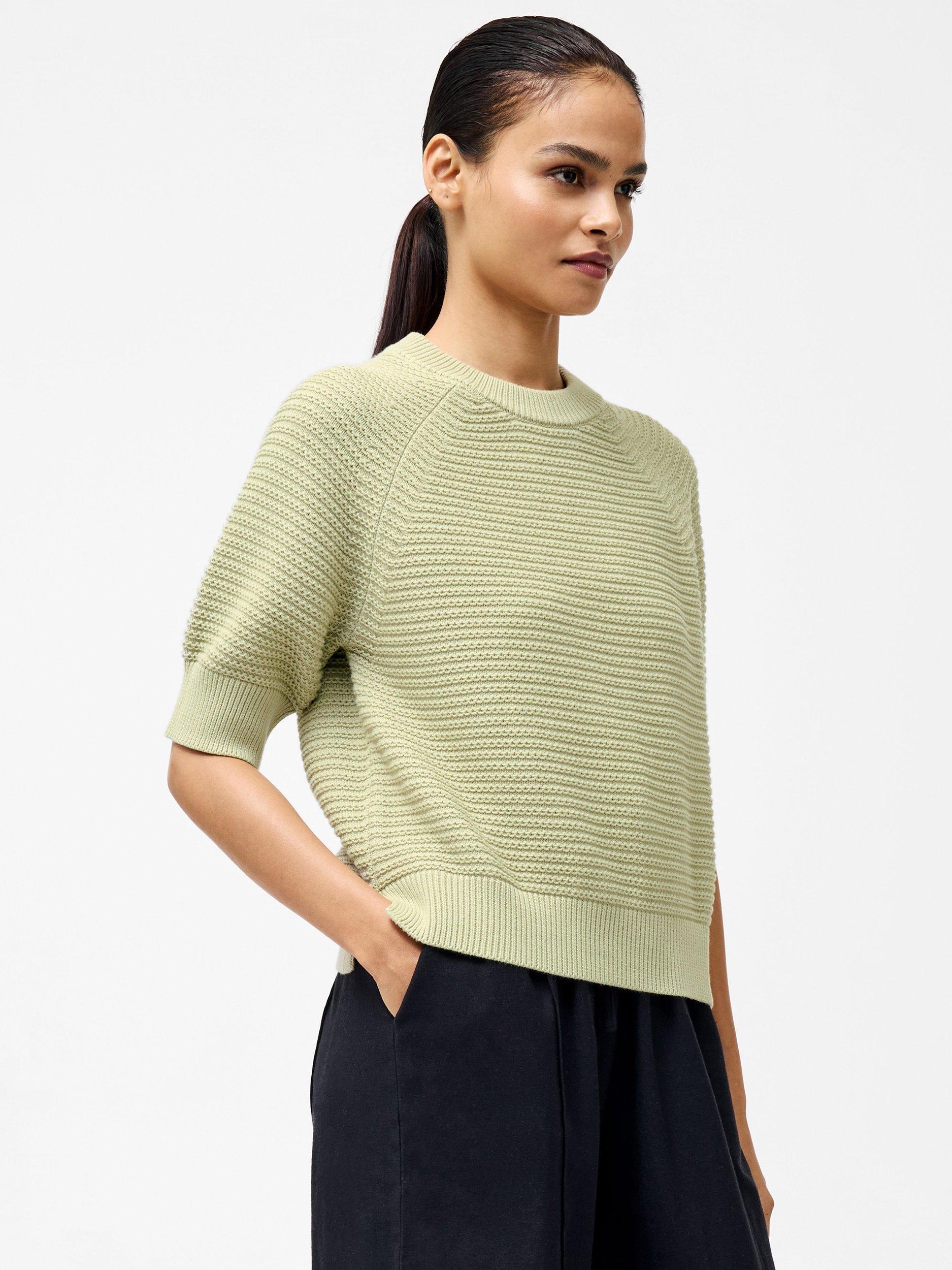 Product image 2 of 5, which shows French Connection Lily Lily High Neck Short Sleeve Jumper, Pistachio Green, XS