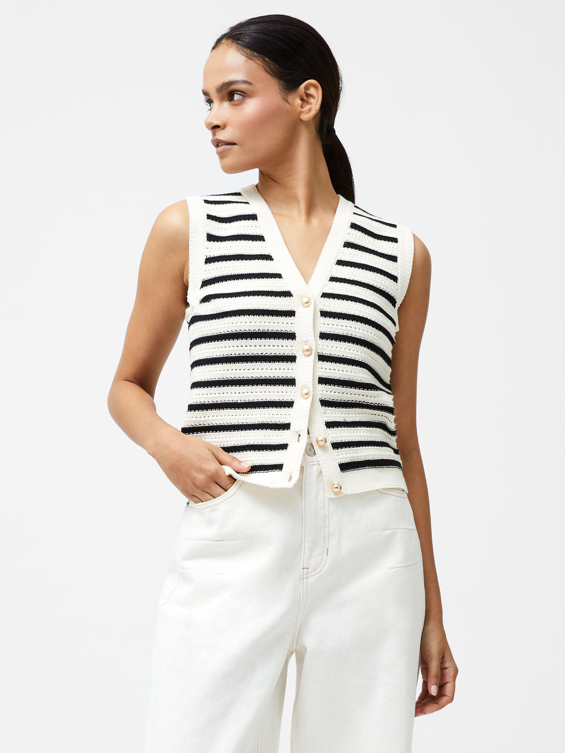 Product image 1 of 5, which shows French Connection Lumi Mozart Stripe Waistcoat, Summer White, S