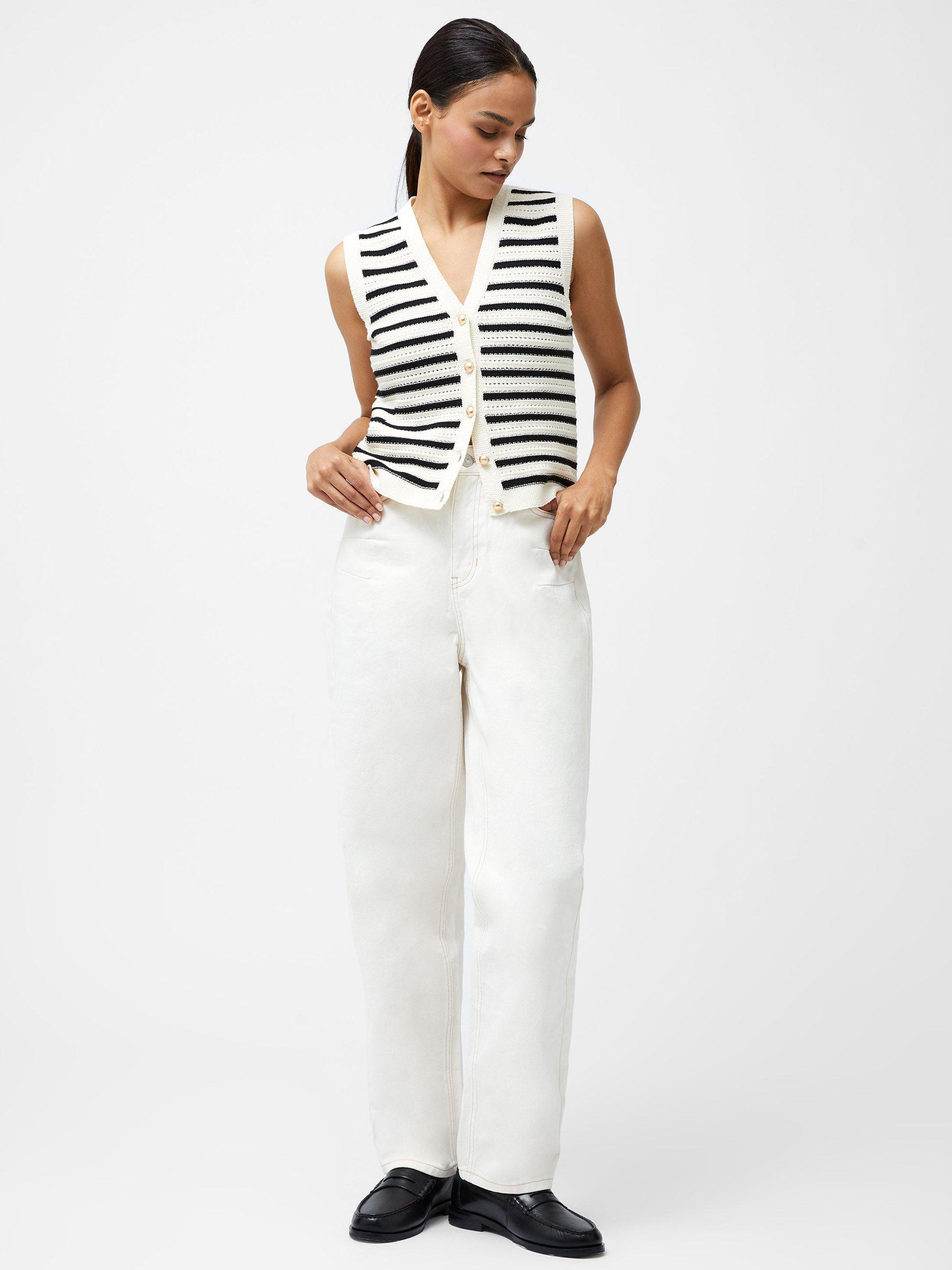 Product image 2 of 5, which shows French Connection Lumi Mozart Stripe Waistcoat, Summer White, S