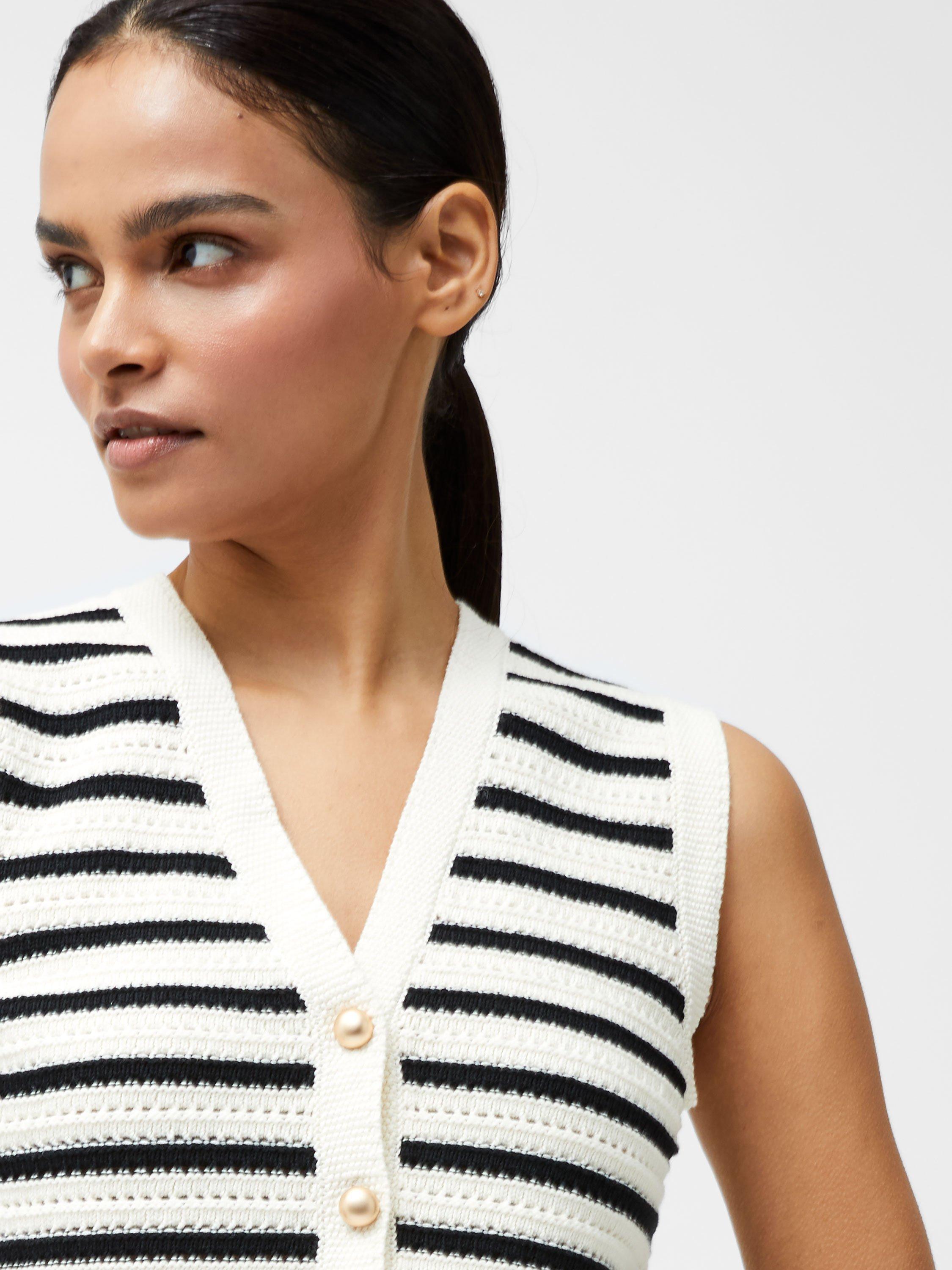 Product image 3 of 5, which shows French Connection Lumi Mozart Stripe Waistcoat, Summer White, S