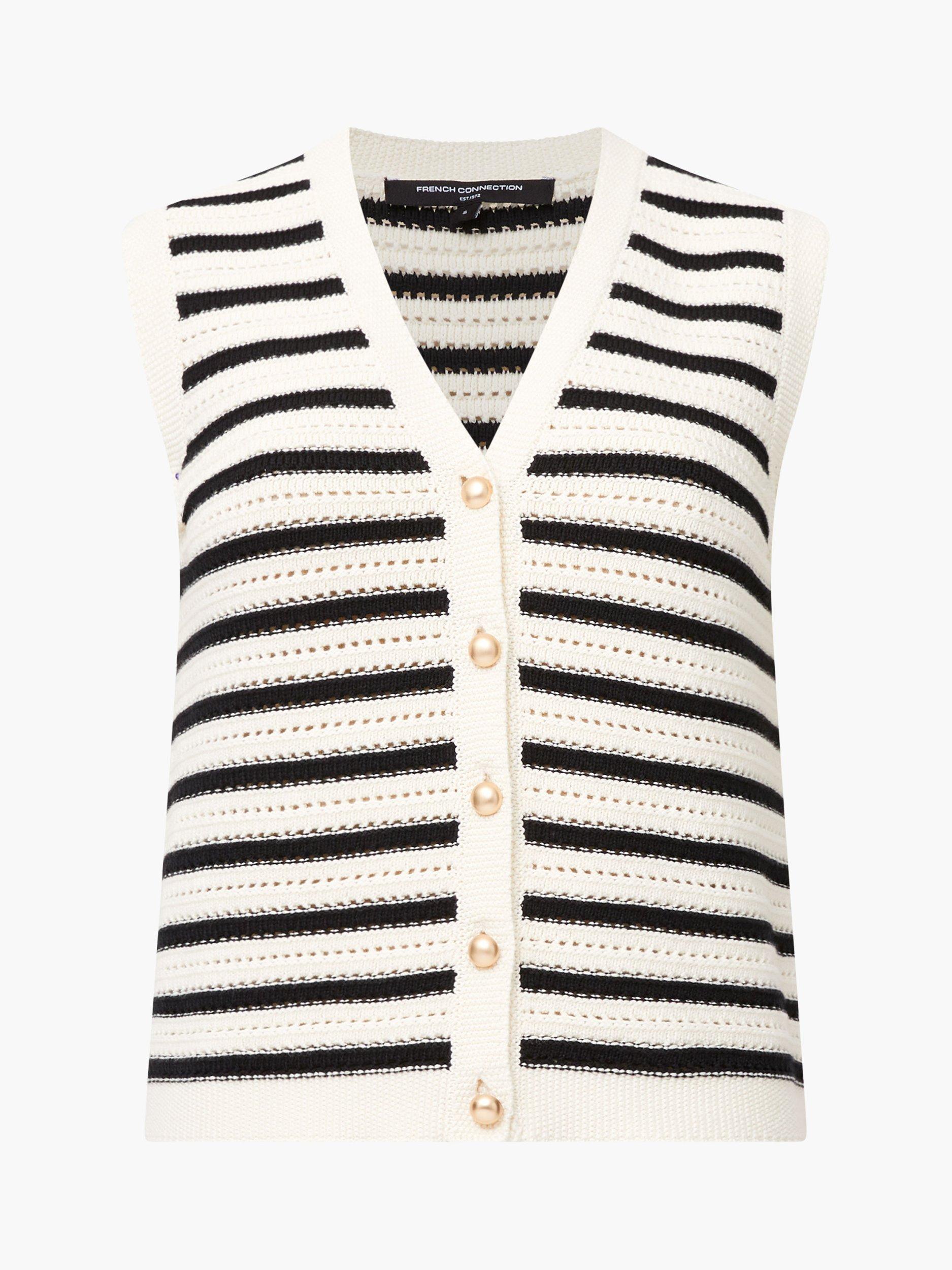 Product image 5 of 5, which shows French Connection Lumi Mozart Stripe Waistcoat, Summer White, S
