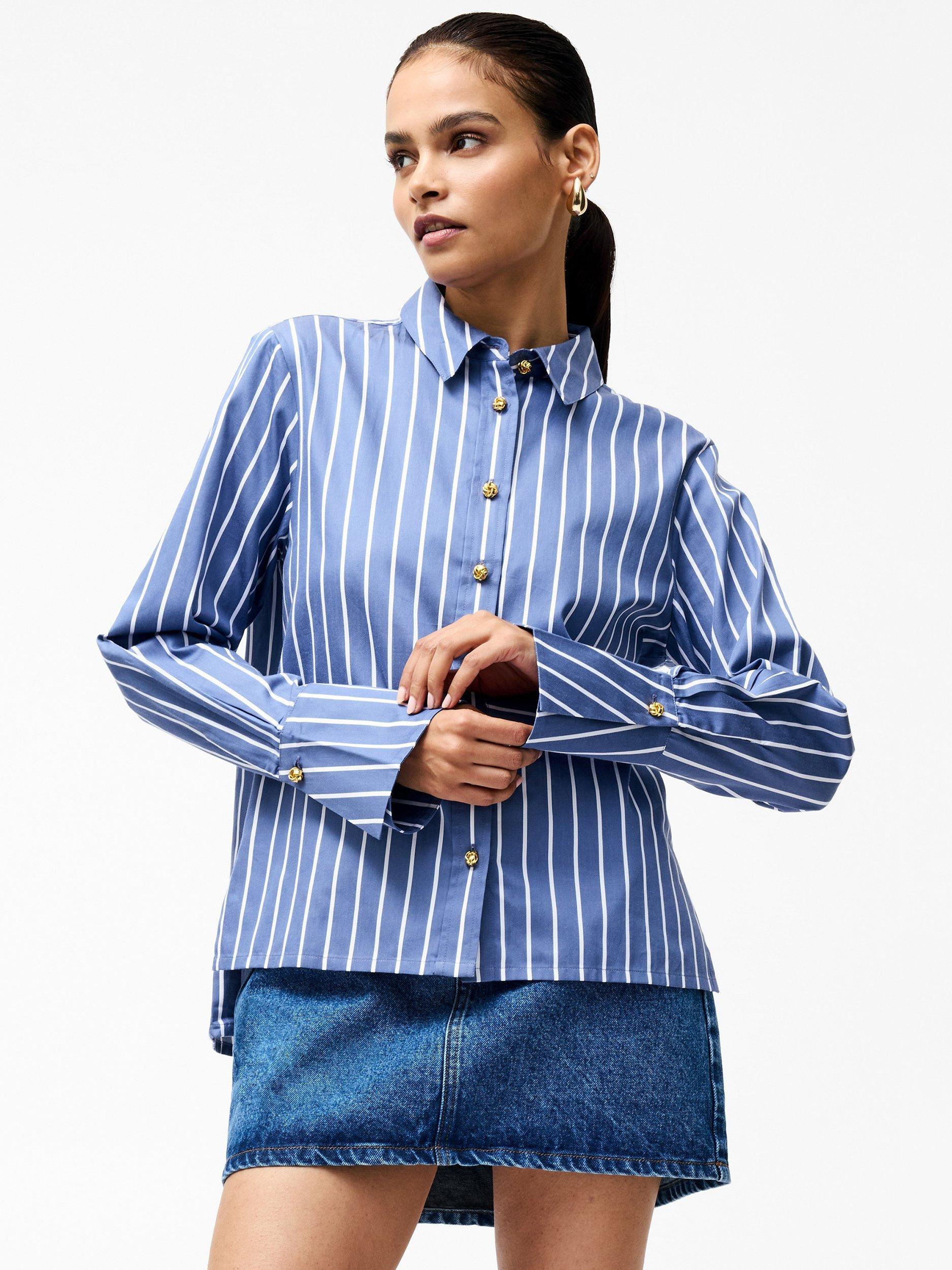 Product image 1 of 5, which shows French Connection Alexis Stripe Shirt, Navy/White, 6