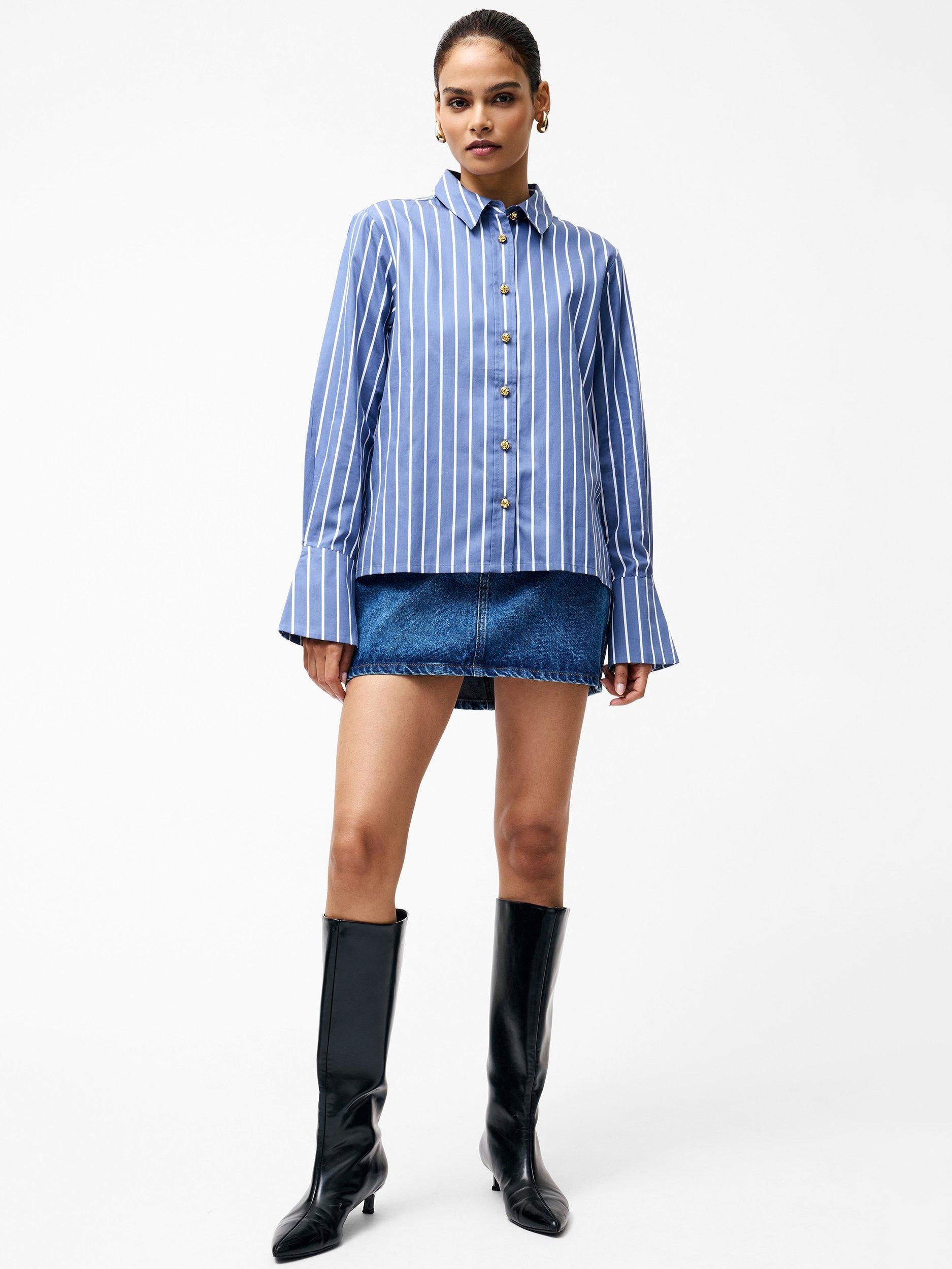 Product image 2 of 5, which shows French Connection Alexis Stripe Shirt, Navy/White, 6