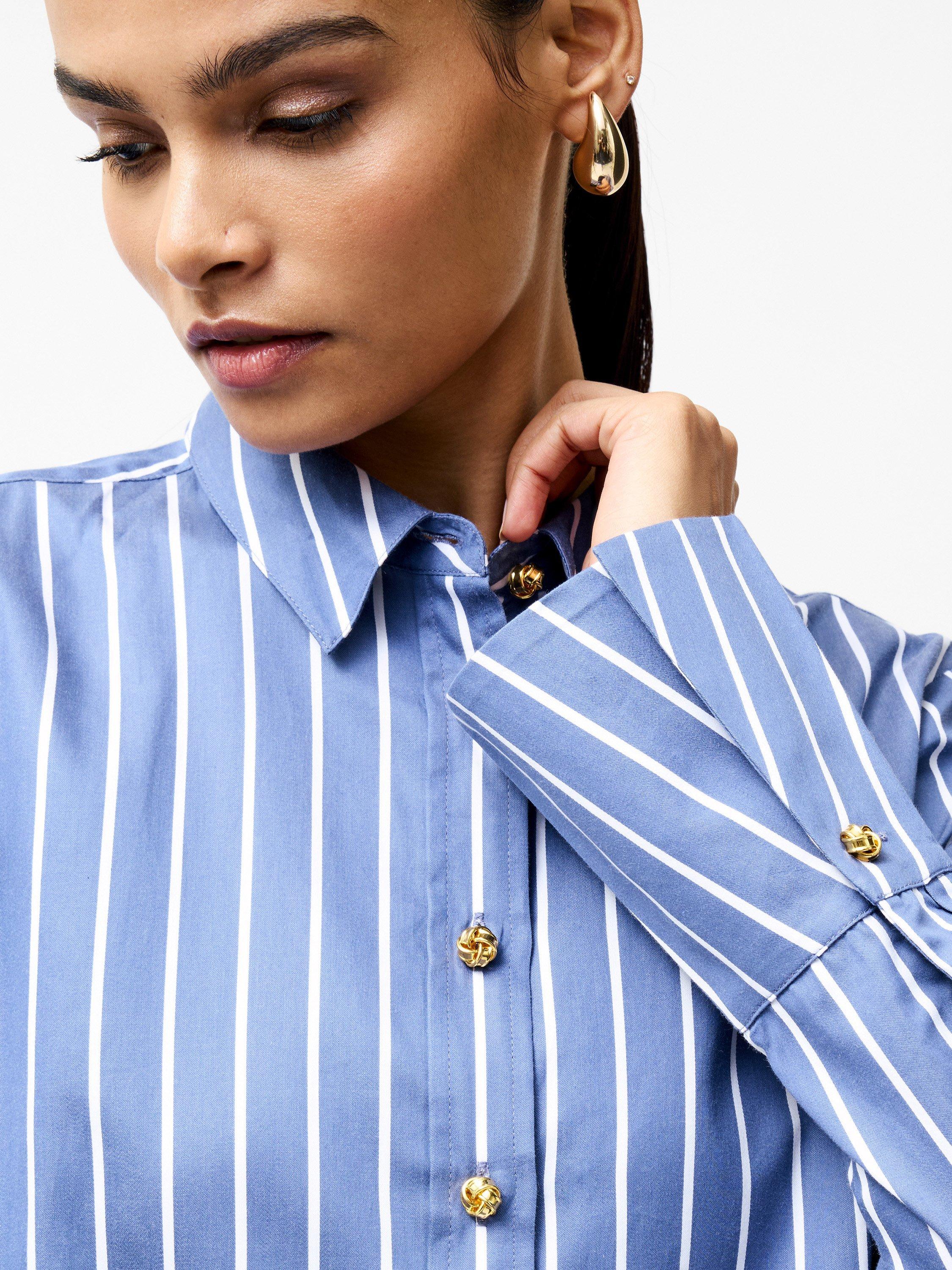 Product image 3 of 5, which shows French Connection Alexis Stripe Shirt, Navy/White, 6