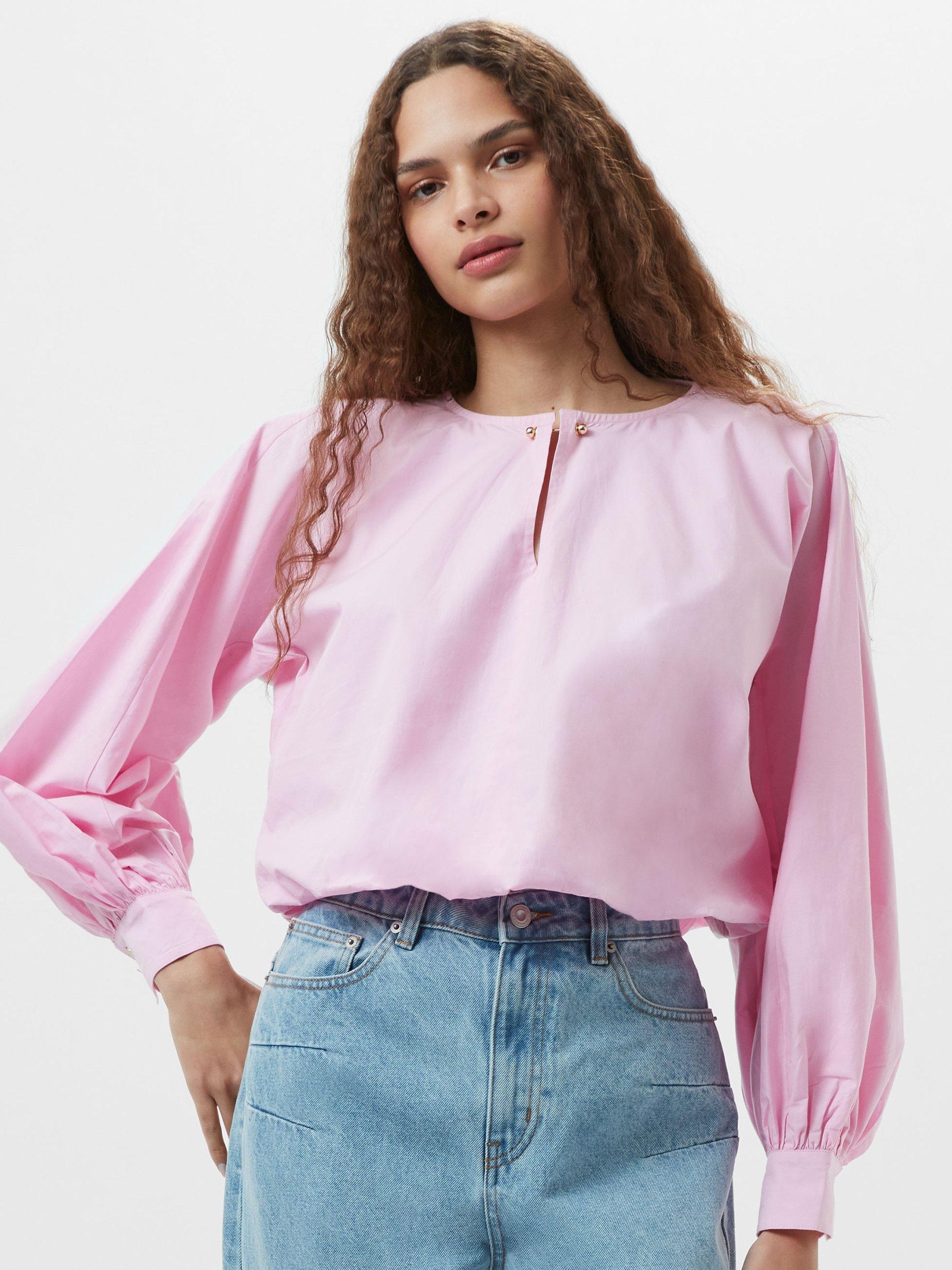 Product image 1 of 5, which shows French Connection Cambria Bubble Hem Top, Bubblegum Pink, XS