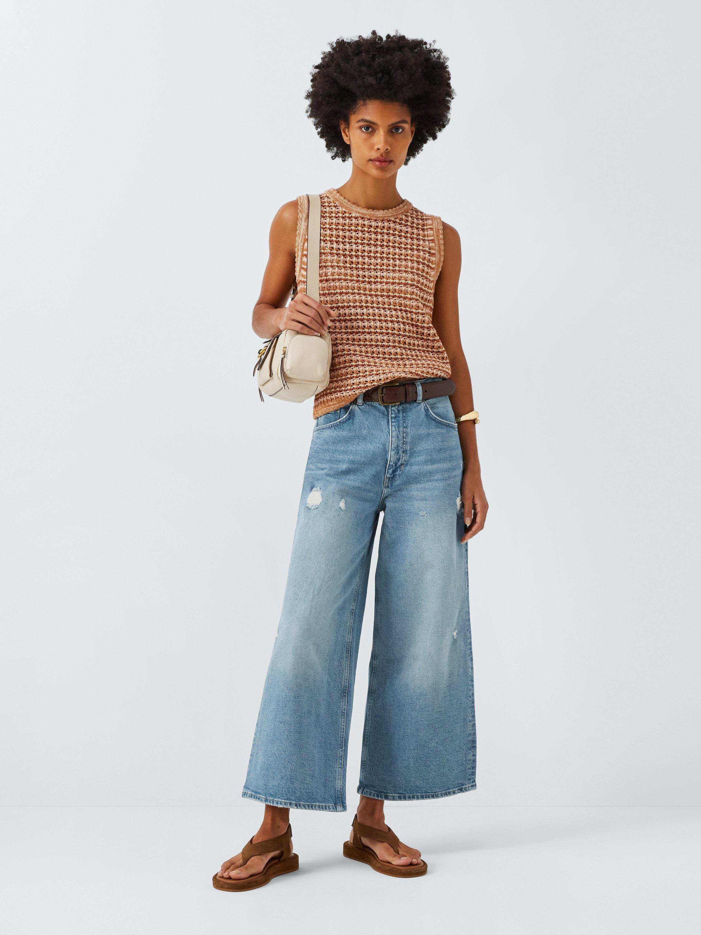 Product image 3 of 6, which shows AND/OR Westlake Wide Leg Cropped Distressed Jeans, Blue, 26R