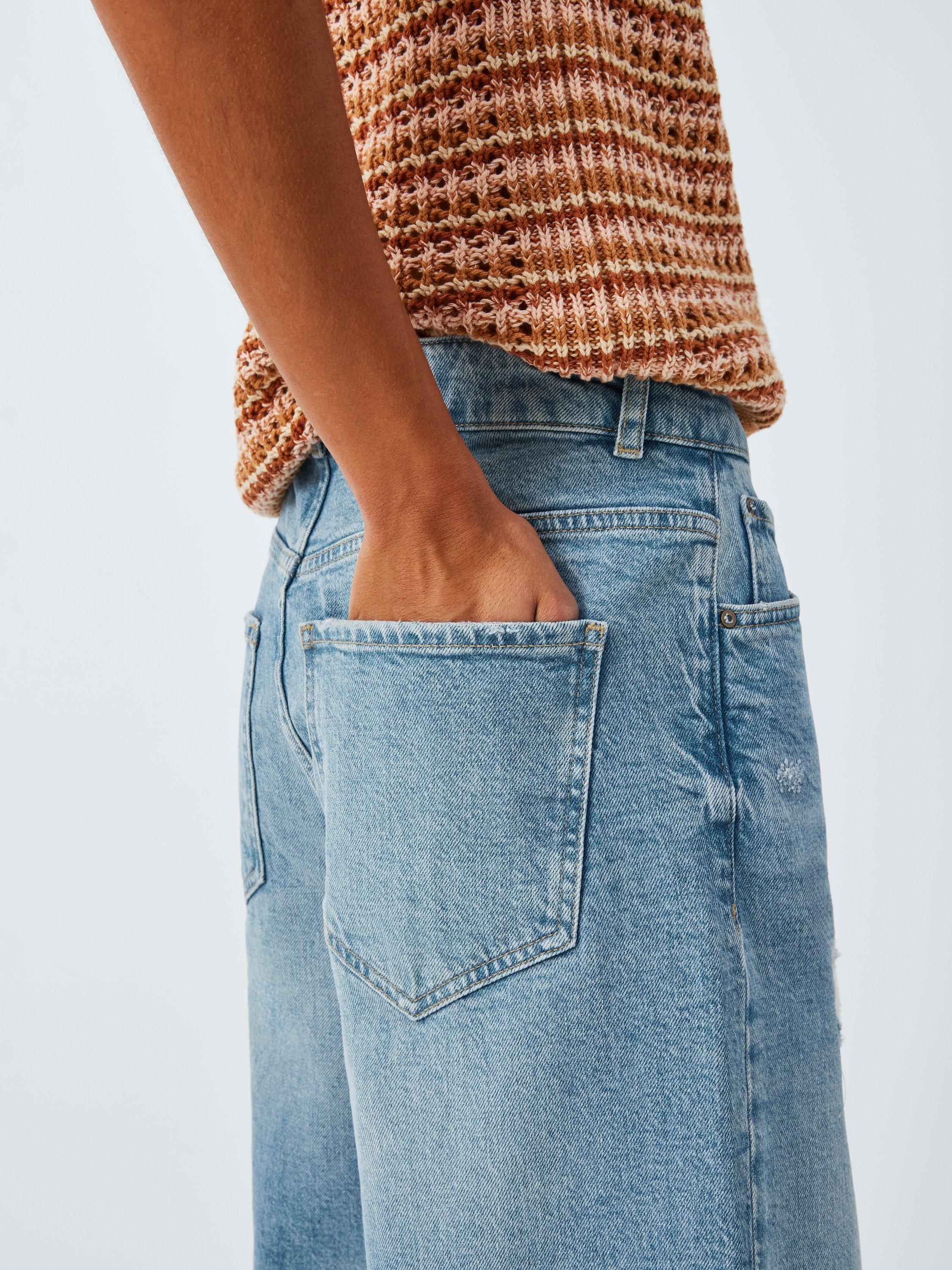 Product image 6 of 6, which shows AND/OR Westlake Wide Leg Cropped Distressed Jeans, Blue, 26R