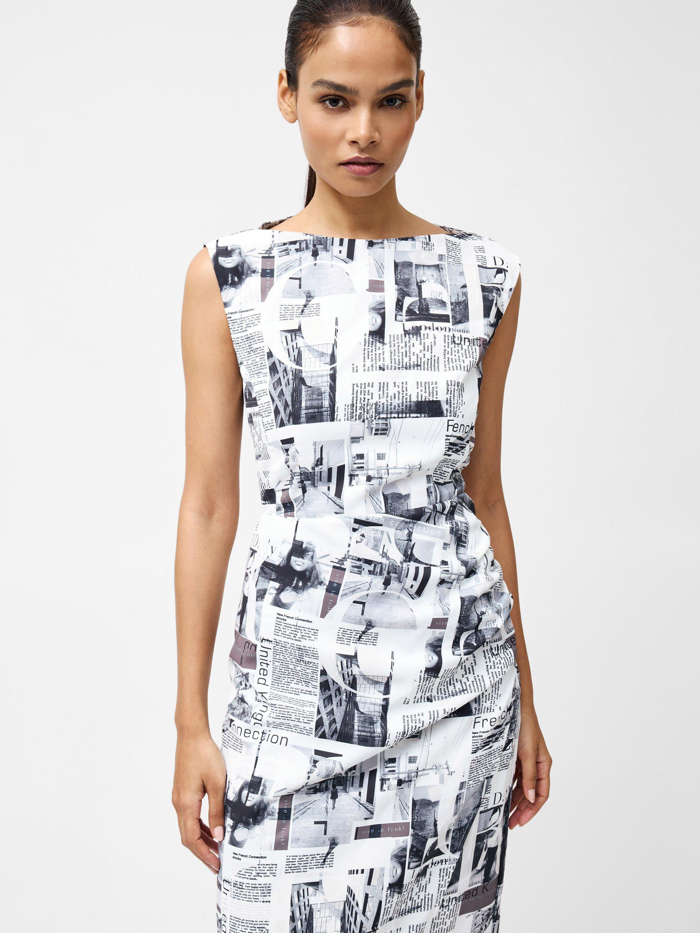 French Connection Atlantis Dori Crepe Dress, Black/White