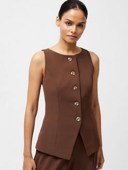 French Connection Harrie Tailored Waistcoat, Chocolate Brown, Chocolate Brown