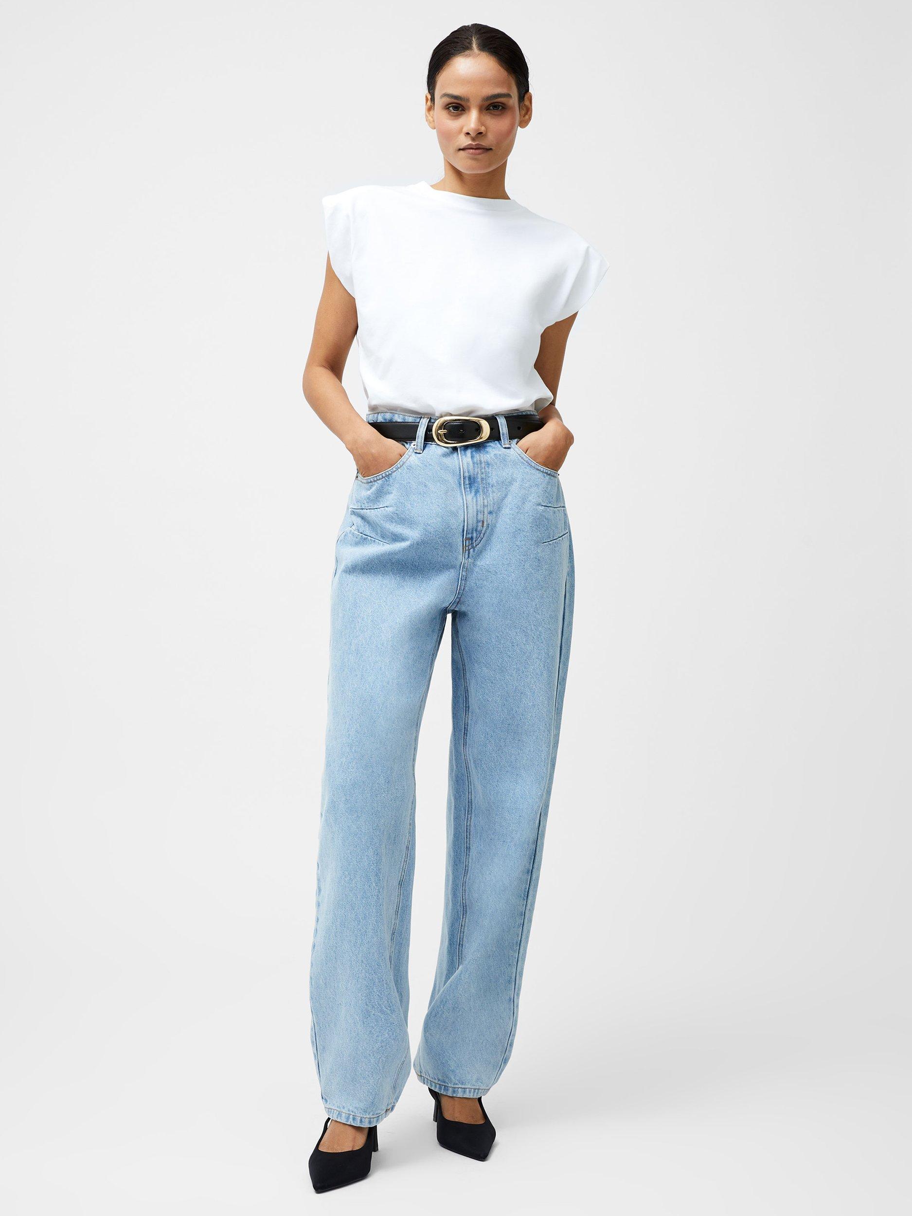 Product image 1 of 5, which shows French Connection Dallas Denim Barrel Leg Jeans, Light Wash, 6