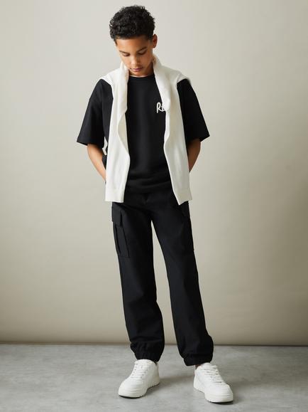 Reiss Kids' Lucian Cargo Trousers, Black, Black