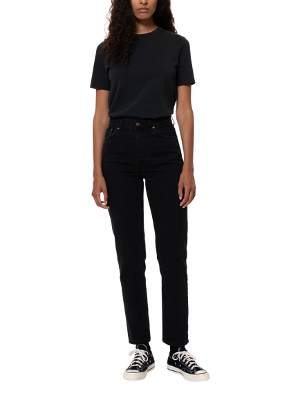 Nudie Jeans Breezy Britt Tapered Leg Jeans, Black, Black