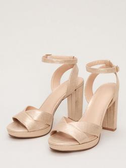 Phase Eight Metallic Heeled Platform Sandals, Gold - view 2, Gold