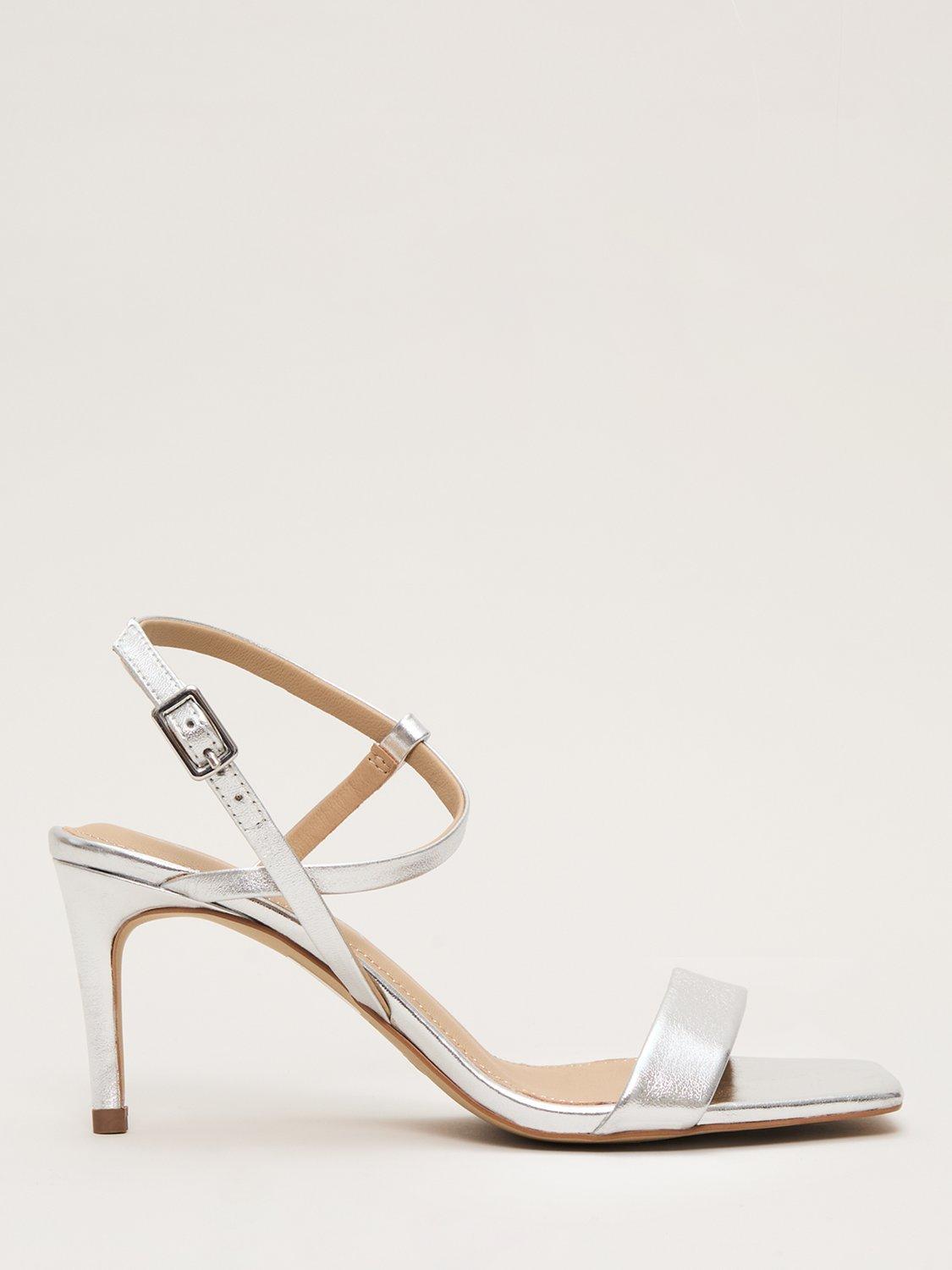 Product image 1 of 8, which shows Phase Eight Metallic Leather Heeled Sandals, Silver, 3
