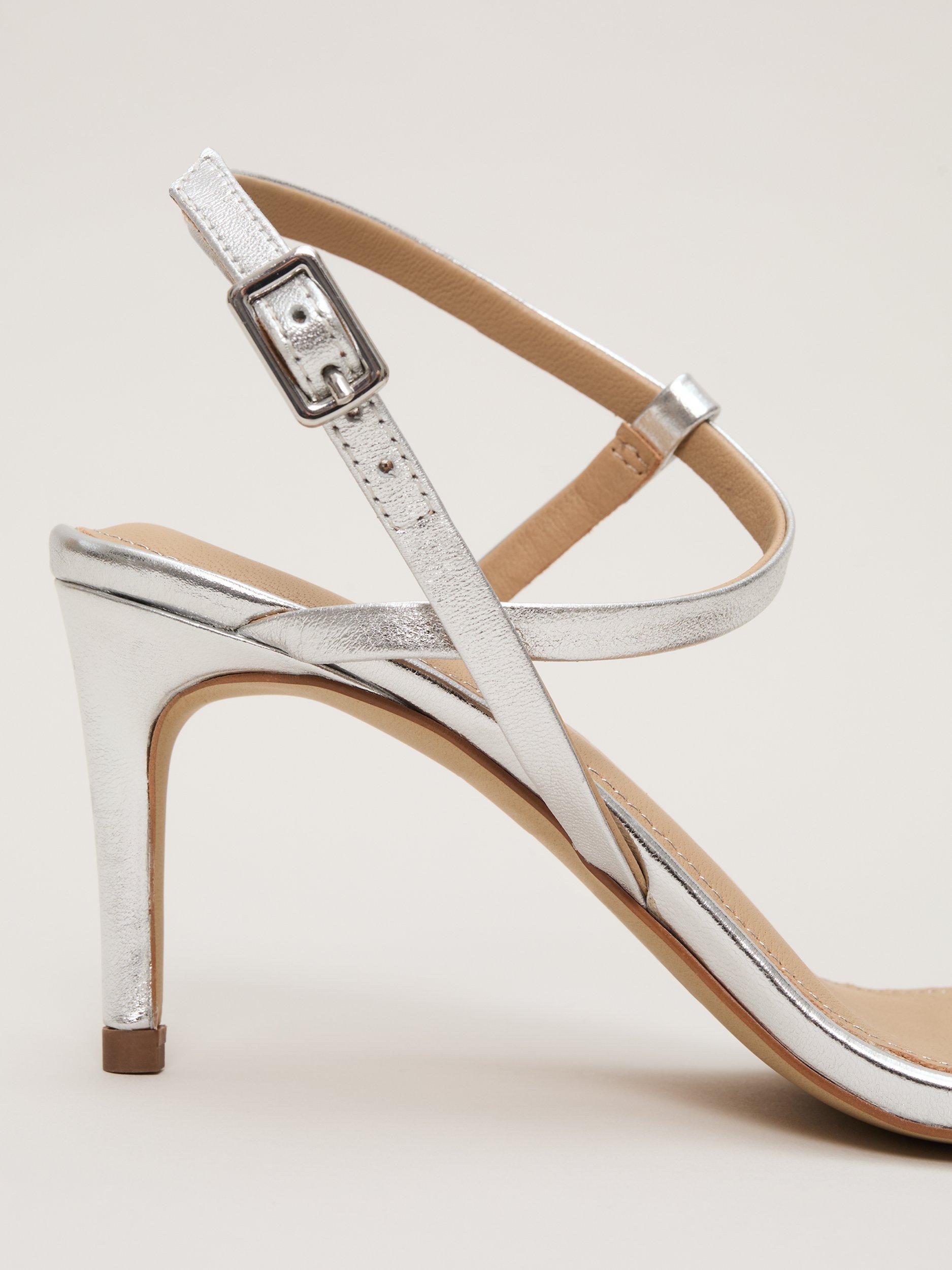 Product image 3 of 8, which shows Phase Eight Metallic Leather Heeled Sandals, Silver, 3