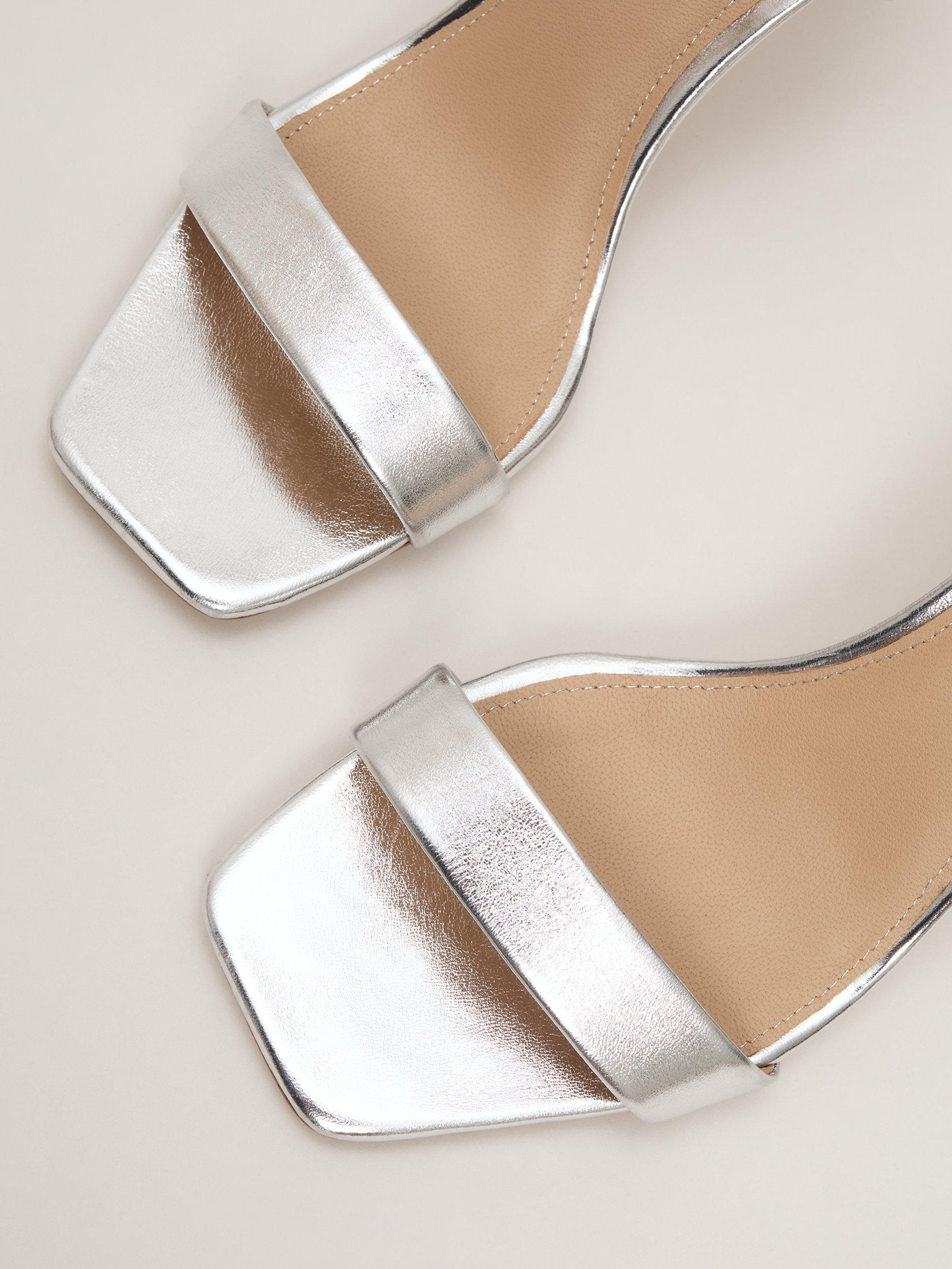 Product image 4 of 8, which shows Phase Eight Metallic Leather Heeled Sandals, Silver, 3