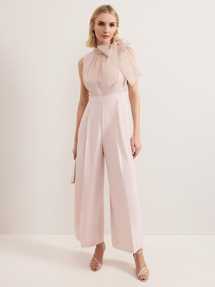 Phase Eight Stephy Shimmer Tie Neck Jumpsuit, Cameo, Cameo