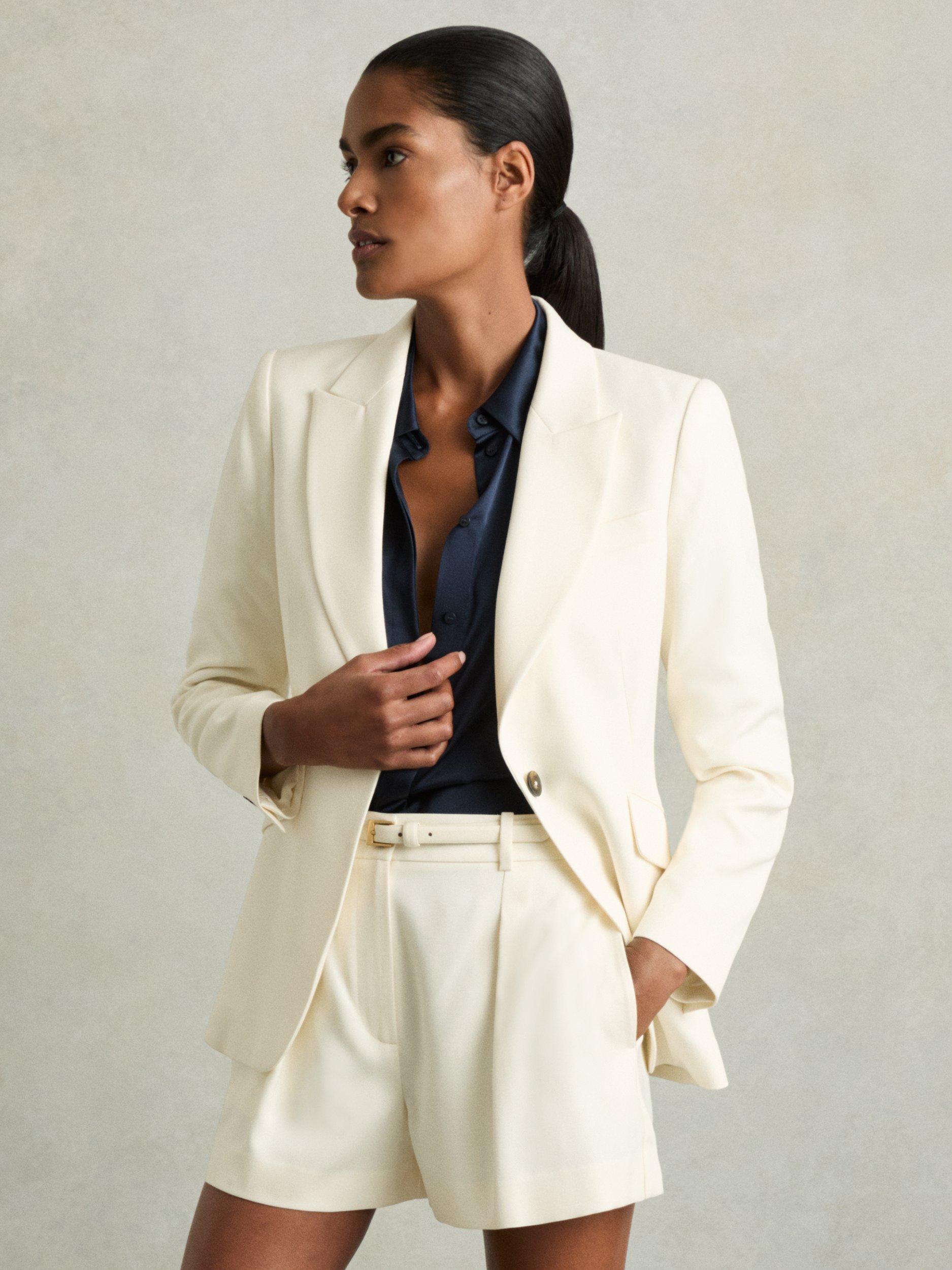 Product image 1 of 5, which shows Reiss Petite Millie Single Breasted Tailored Blazer, Cream, 6Pt