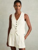 Reiss Devon Linen Blend Waistcoat, White