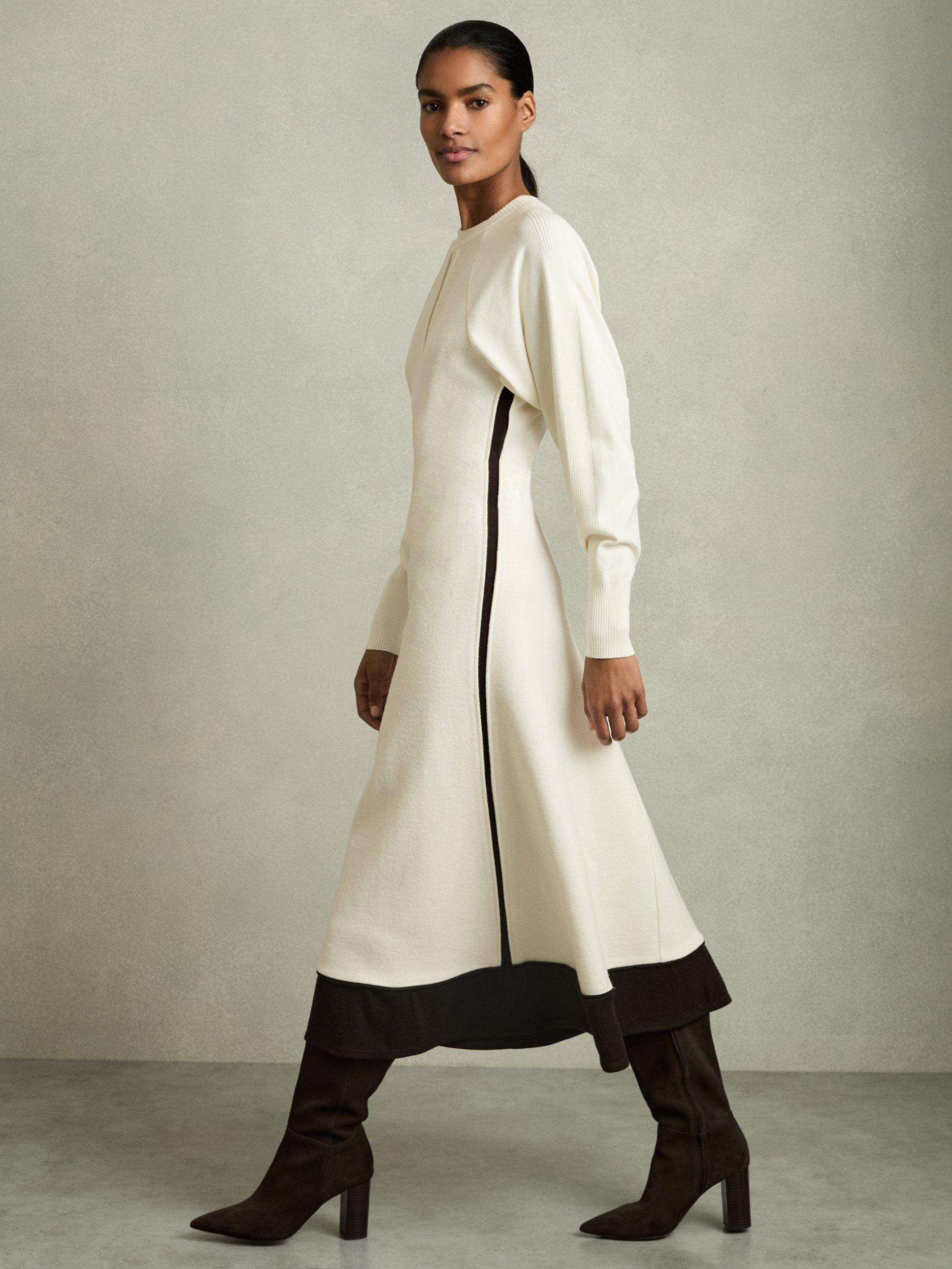Product image 1 of 5, which shows Reiss Caprice Wool Blend Dress, Ivory/Multi, 6
